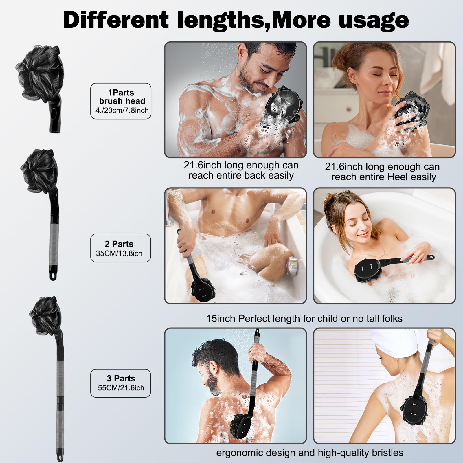 Loofah With Handle, 21.7    Detachable Loofah Back Scrubber, Back Loofah, Exfoliation And Improved Skin Health, Shower Loofah Fo