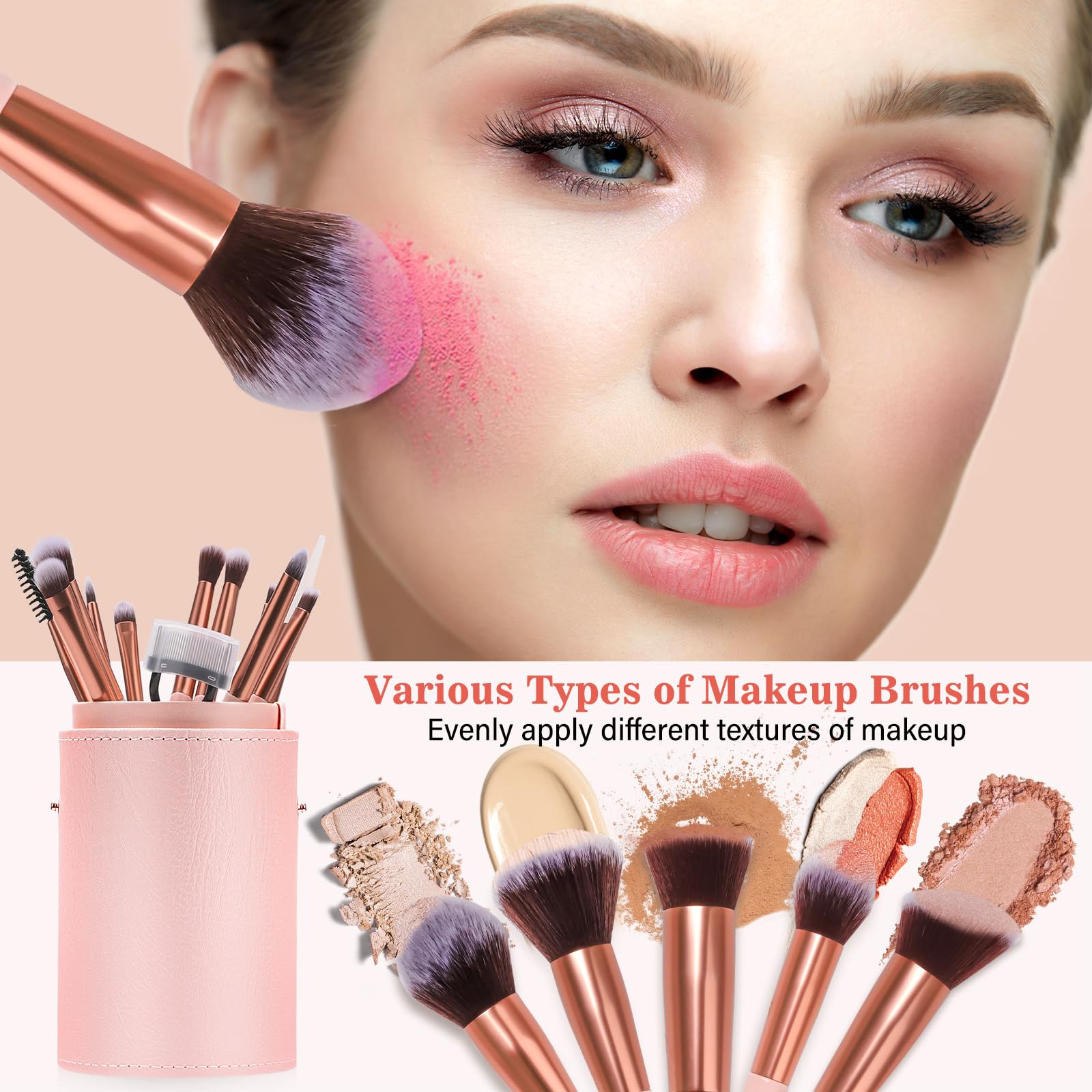 Makeup Brush Set, 17Pcs Makeup Brushes With Foundation Eyebrow Blending Concealer Blush Eyeshadow Contour Lash Powder Brush, Mak