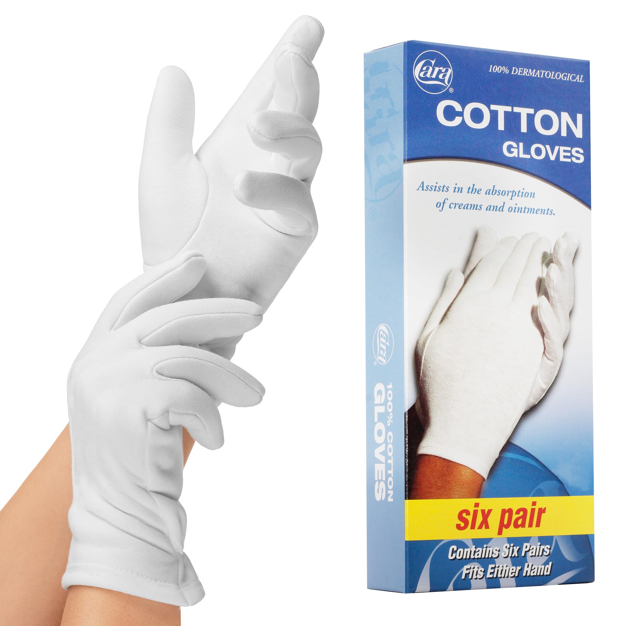 Cara Moisturizing Eczema Cotton Gloves, Large, 6 Pair