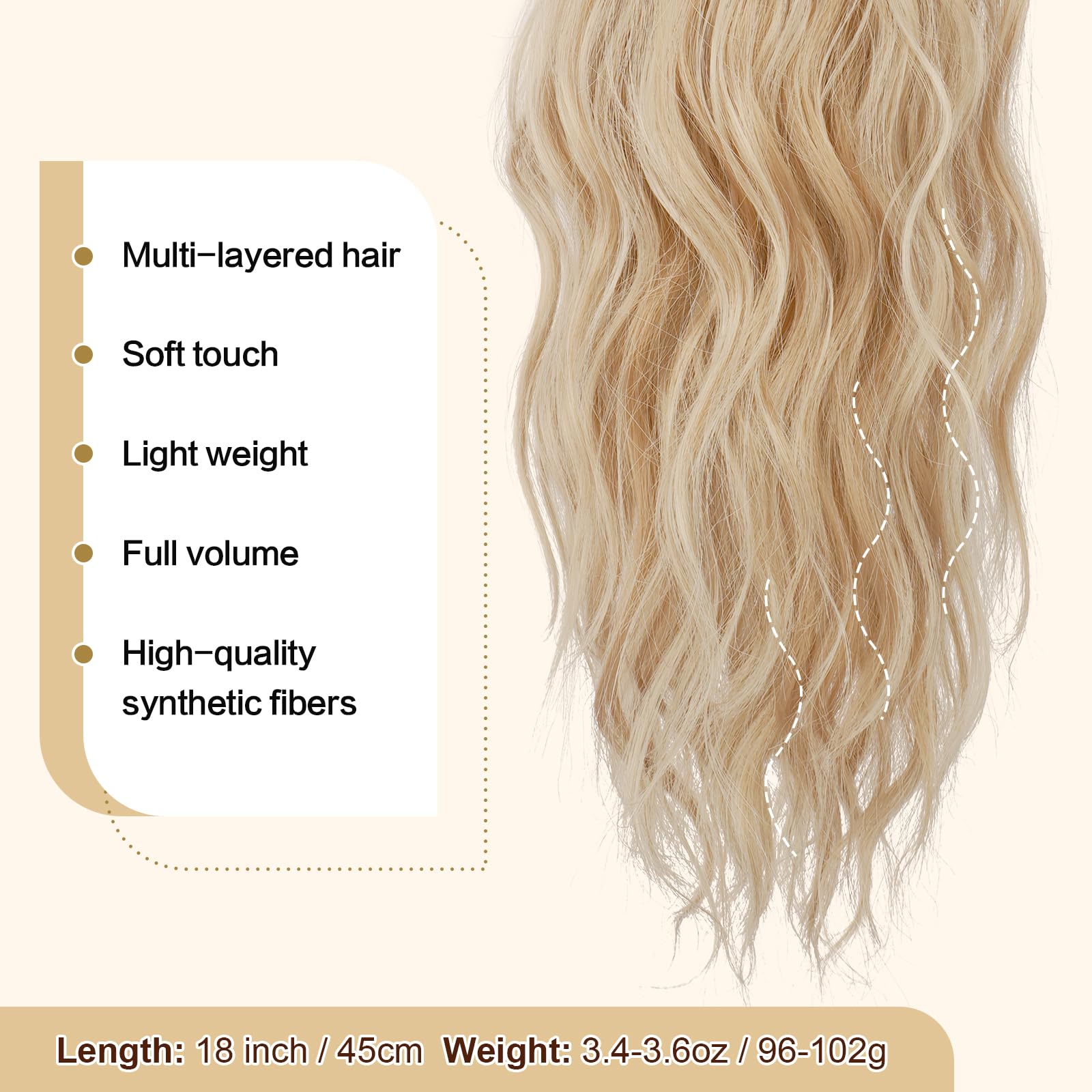 FESHFEN Ponytail Extensions, Drawstring Ponytails Hair Extension Honey Blonde Mix Platinum Blonde Long Curly Wavy Hair Piece Syn