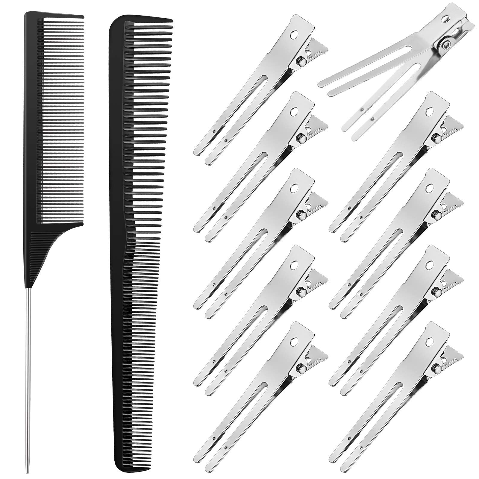 52 Pieces Hair Comb Set Locks Comb Dread Clips Includes Rat Tail Combs, Taper Hair Comb And 50 Double Prong Curl Clips For Men A