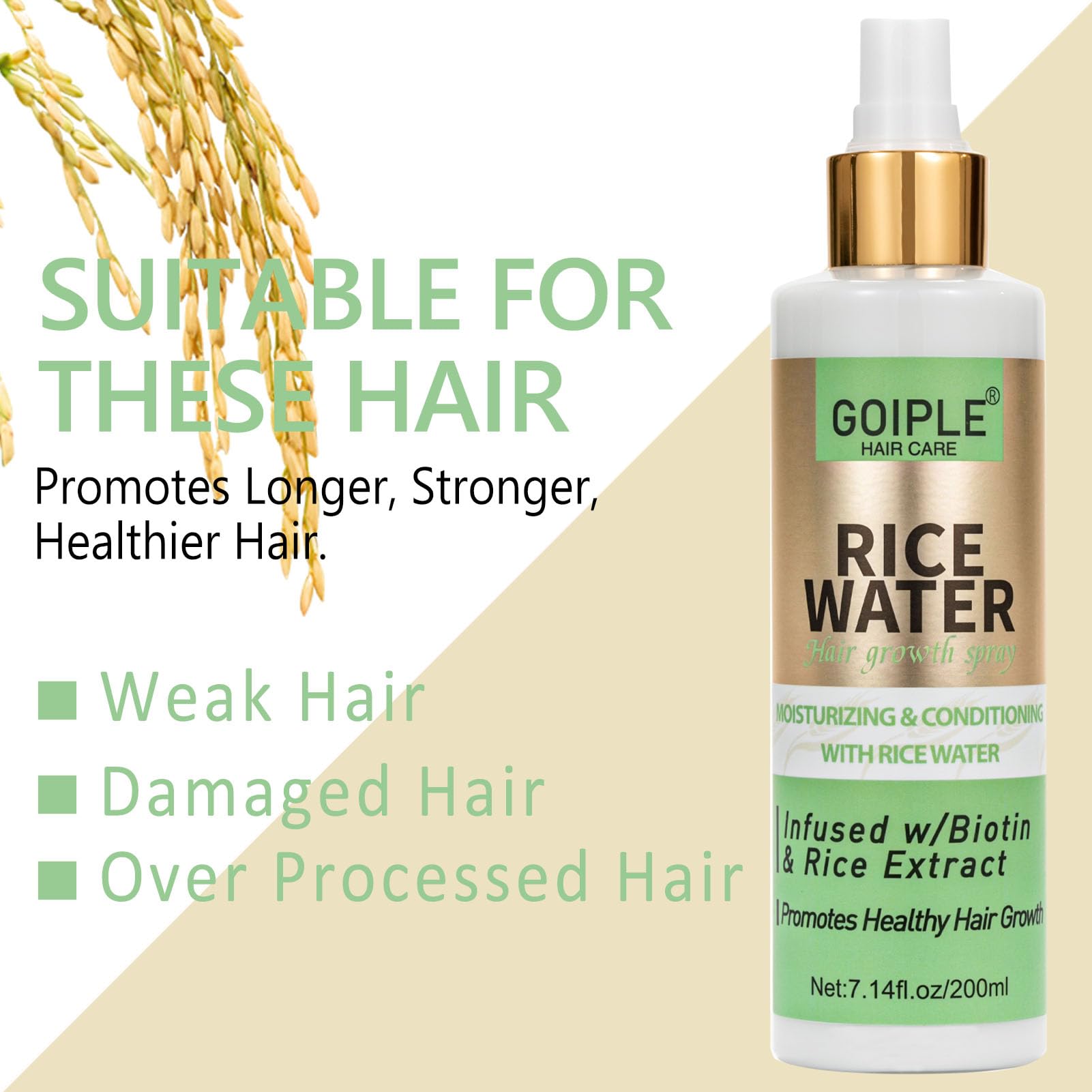 'Wozutunt Rice Water For Hair Growth, 7.14 Fl Oz Leave In Care Products For Women & Men, Spray, Mist Dry, Frizzy, Weak, Damaged