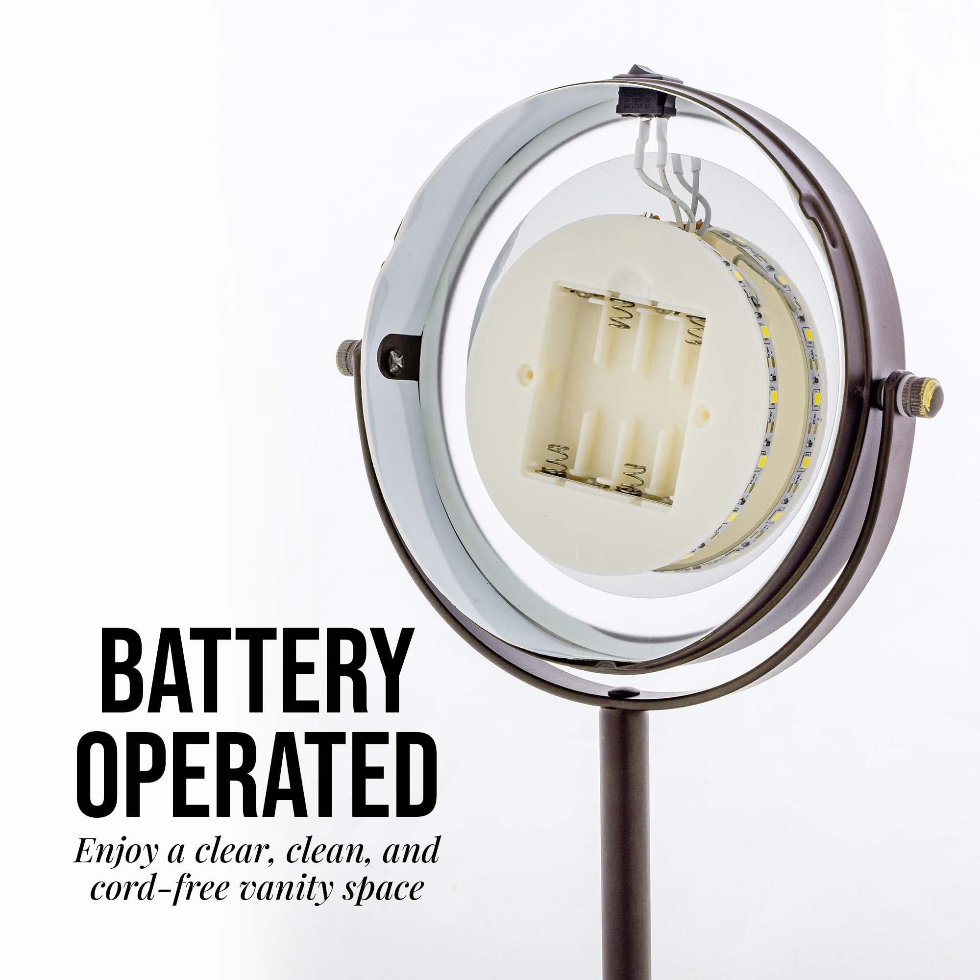 Ovente Lighted Vanity Mirror 6 Inch Table Top 1X 7X Magnification Led 360 Adjustable Double Sided Spinning Personal Makeup Stand