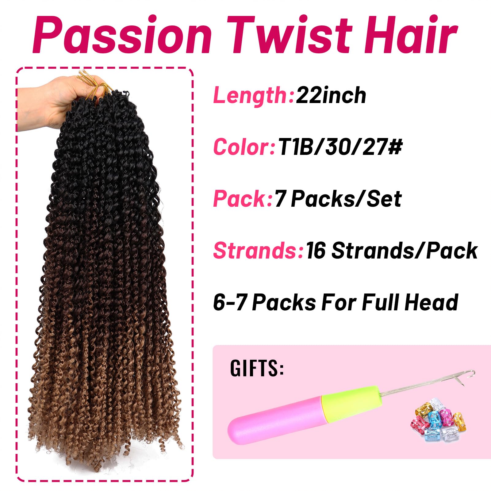 Dorsanee Ombre Passion Twist Hair 22 Inch 7 Packs Water Wave Crochet Hair Long Bohemian Curly Braiding Hair For Butterfly Locs,