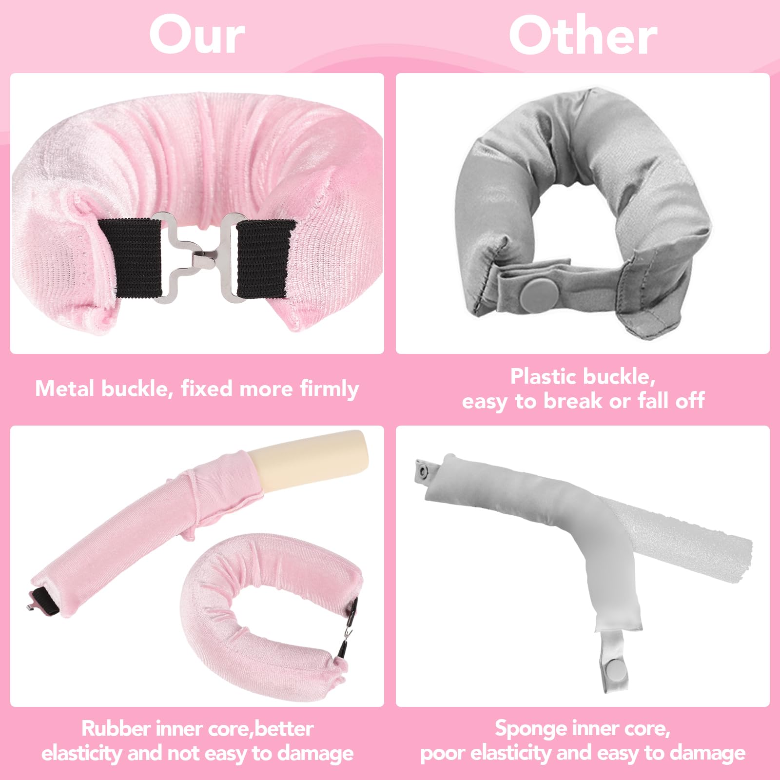 4 in 1 Pack Heatless Curling Rod, No Heat Hair Curlers to Sleep in Overnight Curls with Hook Blowout Rods Headband with Silk Sca