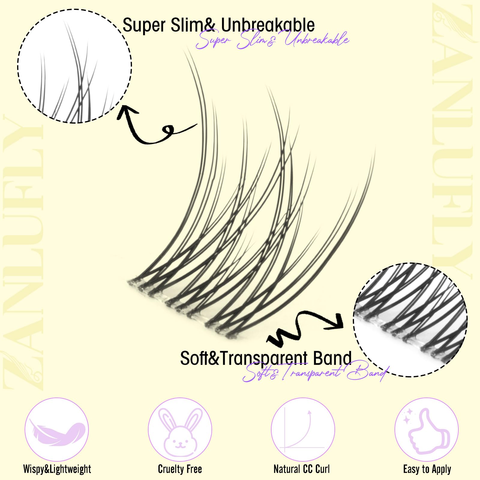 Cluster Lashes Natural Eyelash Clusters CC Curl Eyelash Extension Wispy Individual Lashes Clusters Clear Band ZANLUFLY DIY Lash