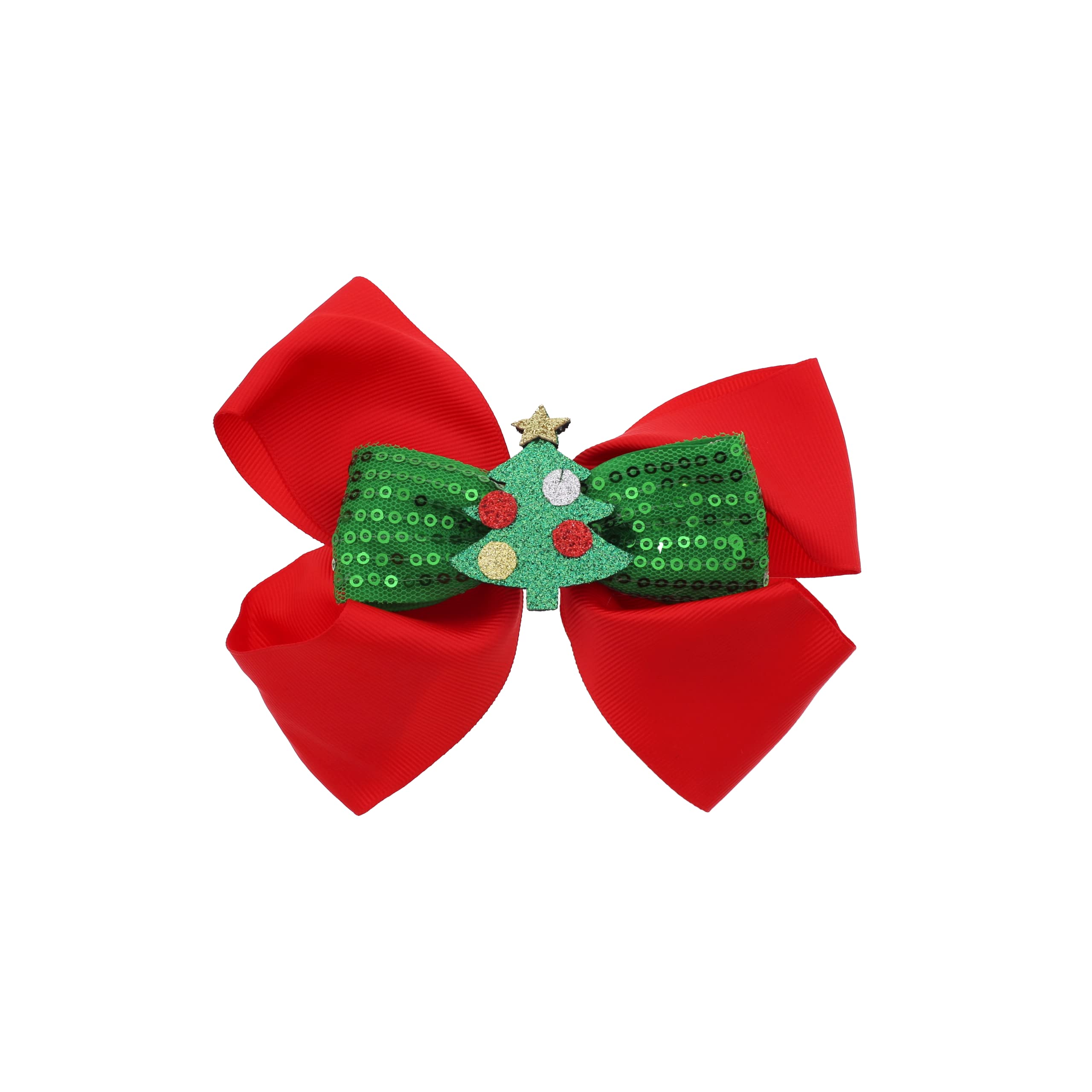 Hair Bow with Christmas Tree Sequins Bow - Red
