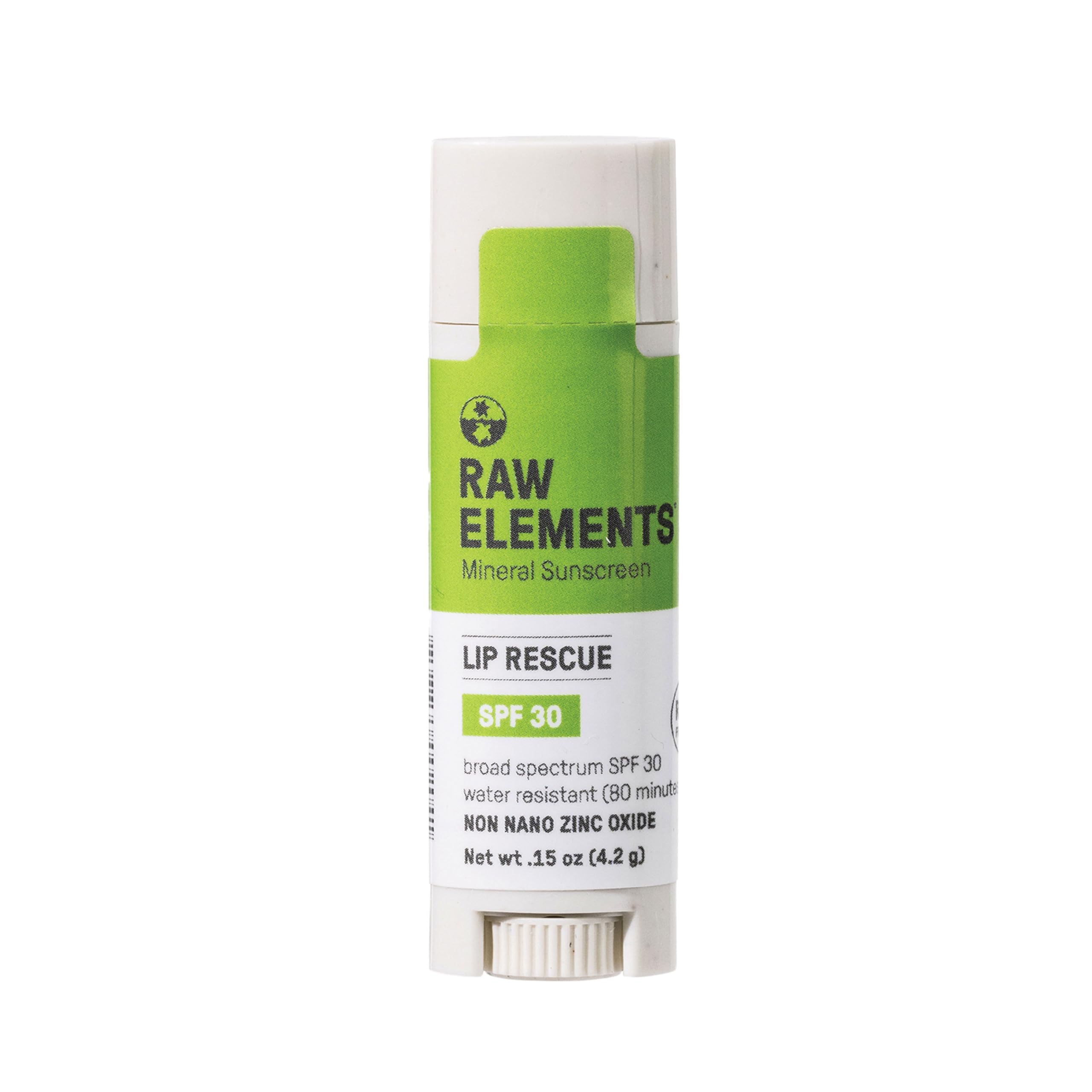 Raw Elements Organic Outdoor Sunscreen Lip Balm Rescue - SPF 30, UVA-UVB Protection, Reef-Safe, Non-Nano Zinc, Water Resistant, 