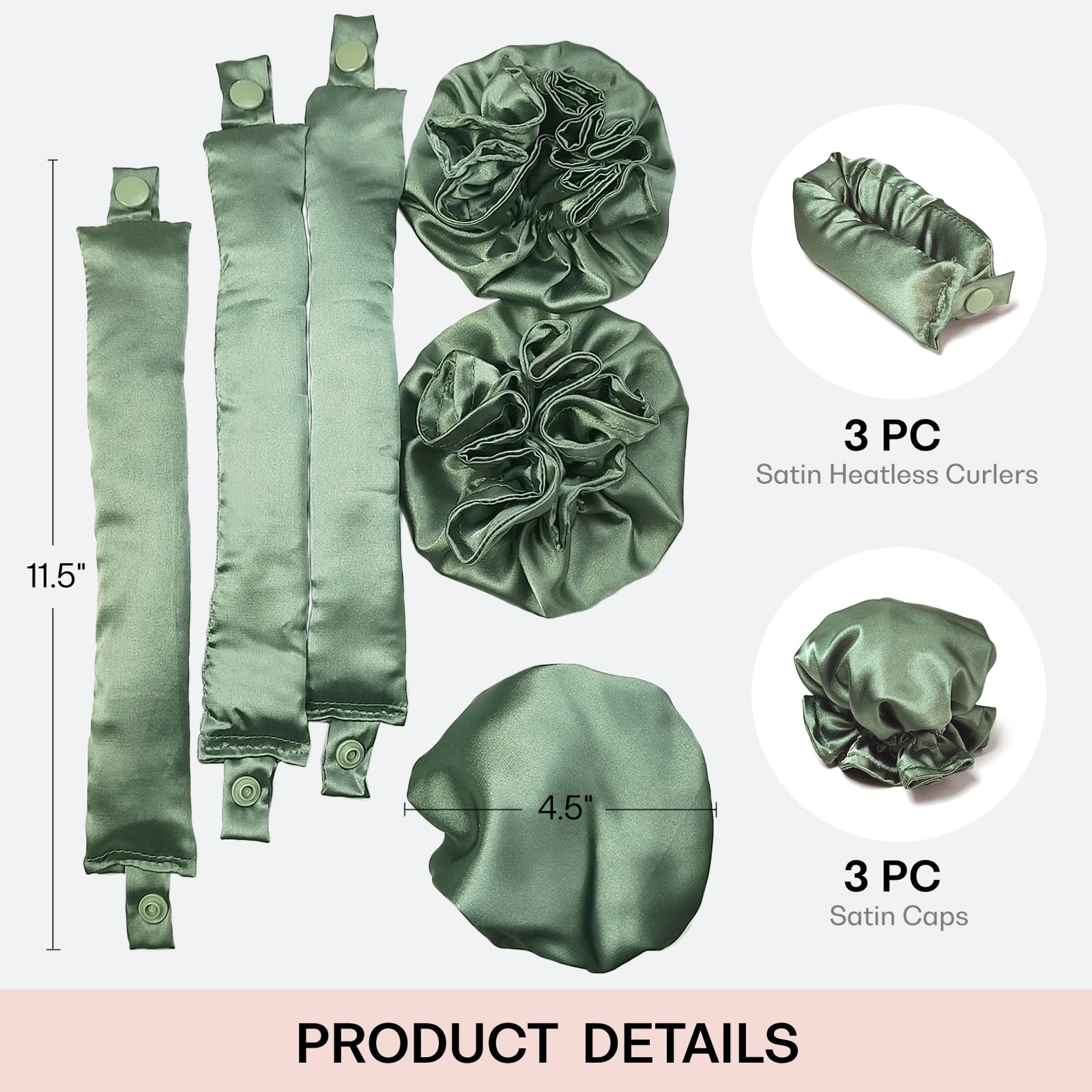 Blinkeen Satin Heatless Hair Curler 3Sets/6Pcs, Pillow Soft Rollers With Hair Caps, Soft Heatless Curling Rod Headband For All H