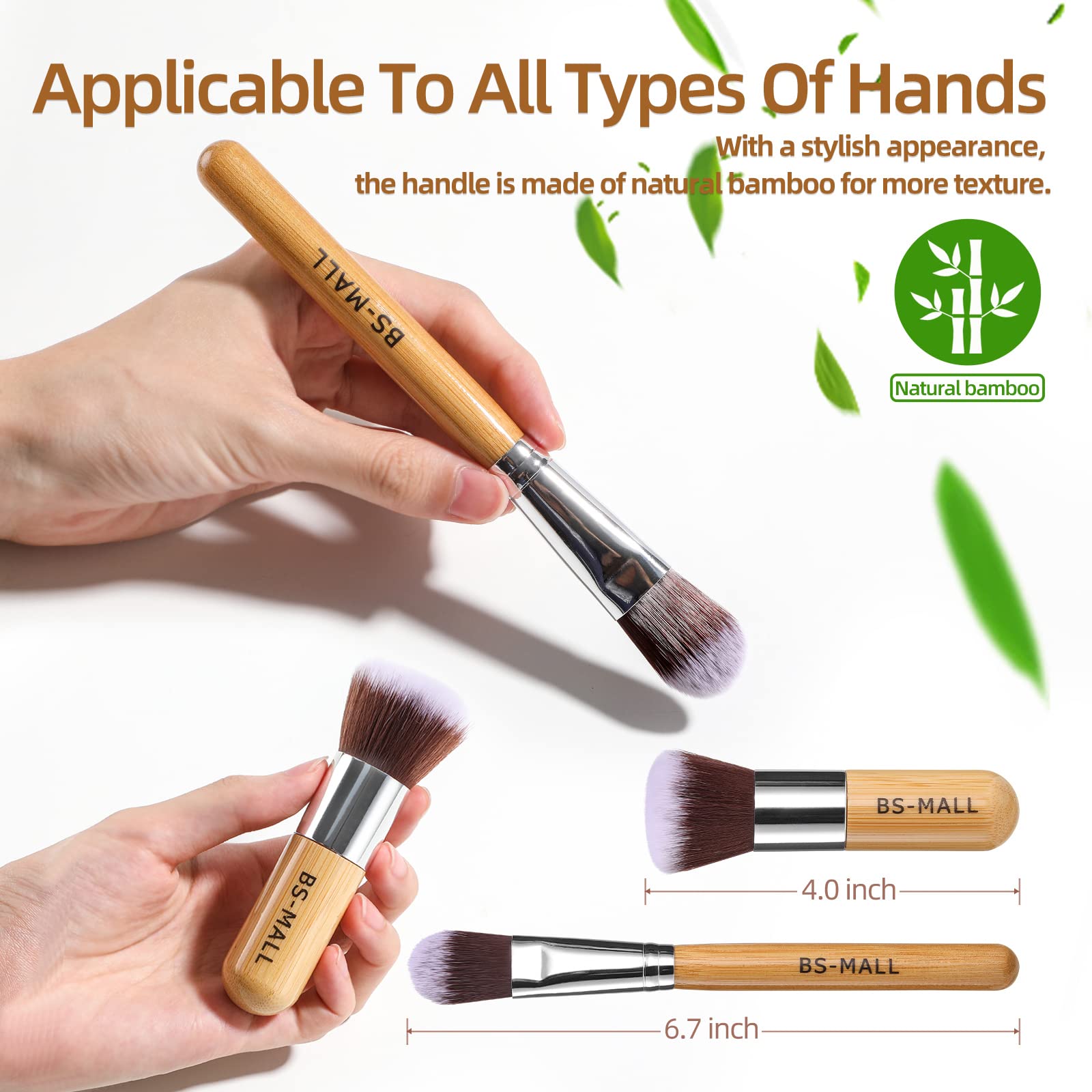 BS-MALL 11Pcs Bamboo Makeup Brush Set - Synthetic Kabuki Brushes for Foundation, Powder, Blending, and Eye Shadows with Organizer Bag