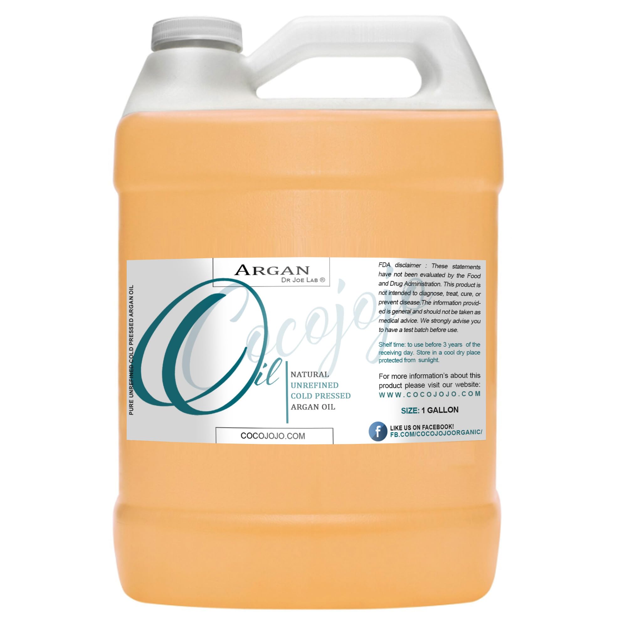 cocojojo Moroccan Argan Oil Gallon - Pure & Natural Cold Pressed Extra Virgin Argan Oil Bulk (128 oz / 1 Gallon) Carrier Oil for