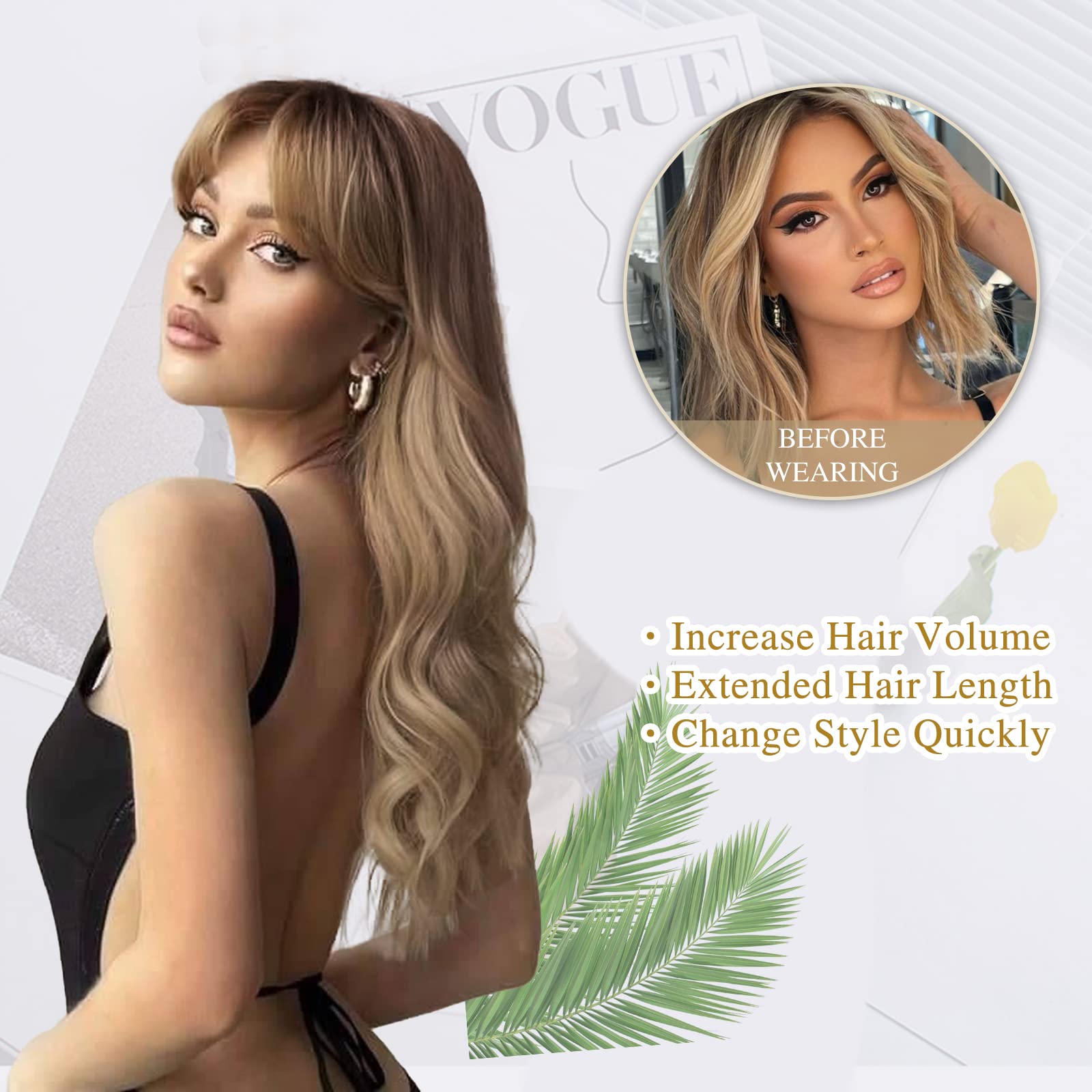 Lativ Blonde Wig With Bangs Long Wavy Curly Ombre Wig With Dark Root Synthetic Heat Resistant Wigs For Women Daily Party Use 26