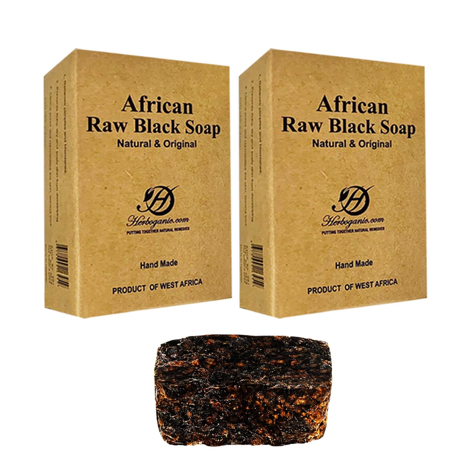 HERBOGANIC Raw African Black Soap Bar - 6 oz - 100% Pure and Organic | Natural Black African Soap bar for acne, Eczema, blackhea
