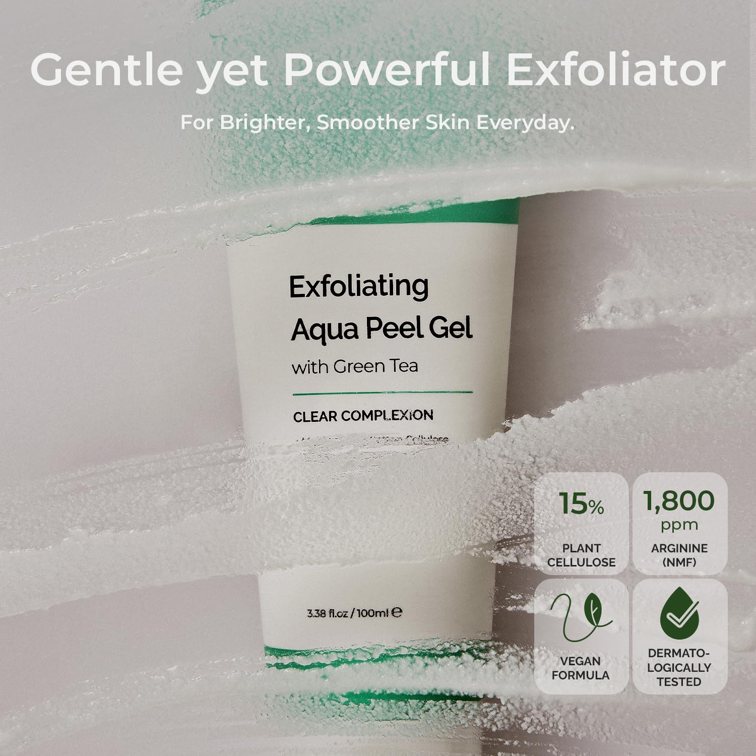 Mother Made Exfoliating Vegan Facial Peeling Gel With Green Tea, Vitamin E, Hyaluronic Acid, 3.38 Fl. Oz.| Gentle Natural Face S