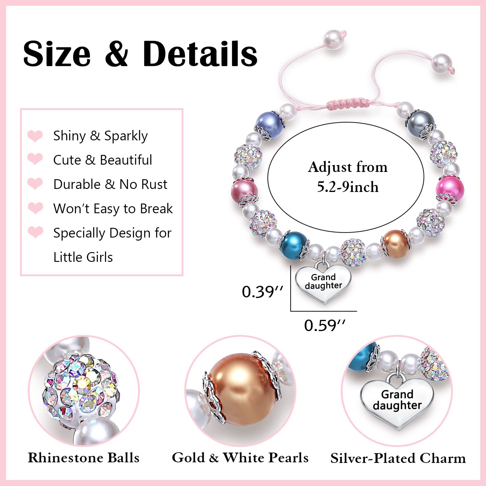 UNGENT THEM Granddaughter Bracelets from Grandma Birthday Valentines Back to School Gifts for Girls Jewelry