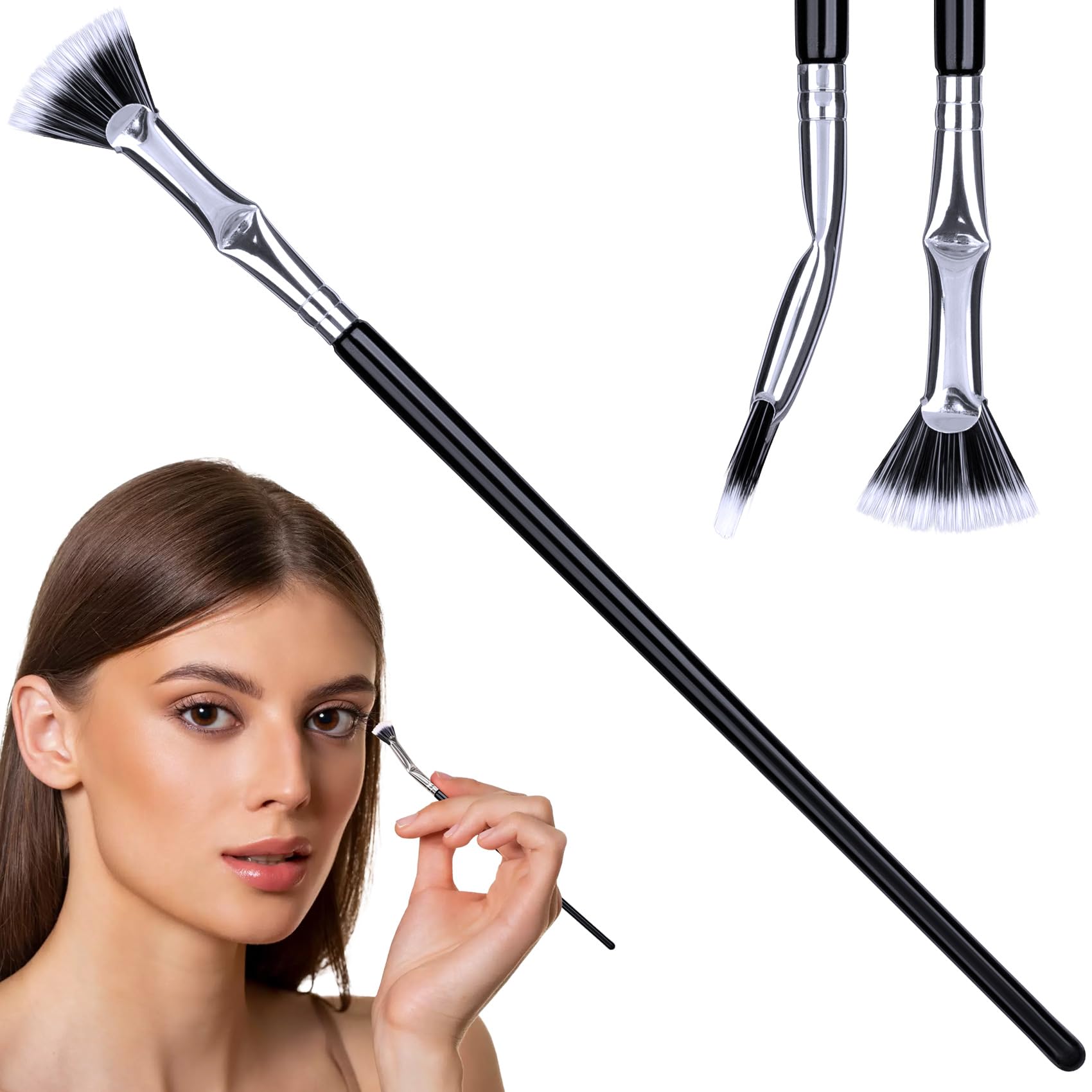 PAGOW Folding Angle Scalloped Lash Brush, Eyelash Comb Separator Makeup Tool, Multifunctional Mascara Fan Brush with Soft Bristl