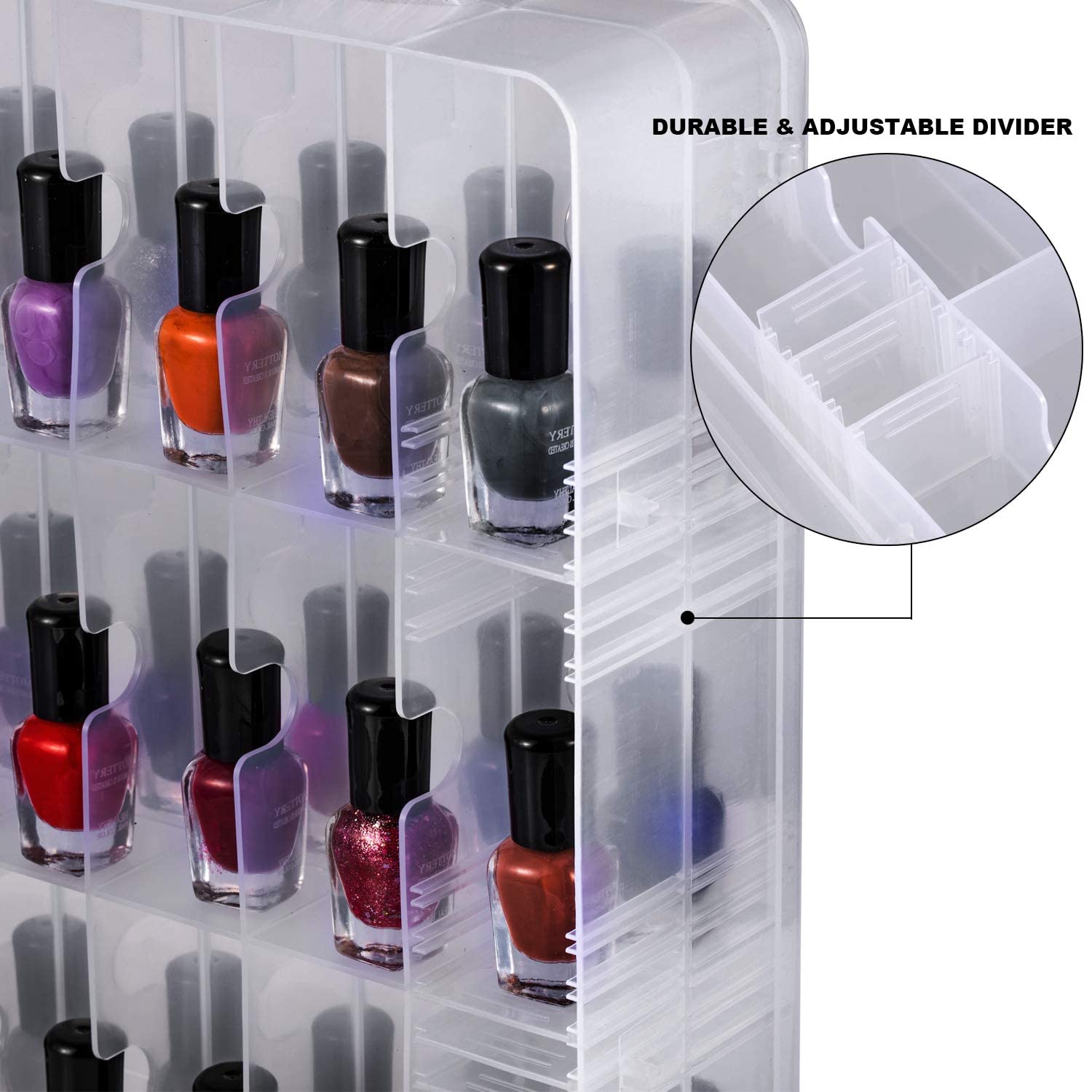 Dreamgenius Nail Polish Organizer Case For 48 Bottles With 2 Nail Separators, Double Side Gel Nail Polish Holder With Adjustable