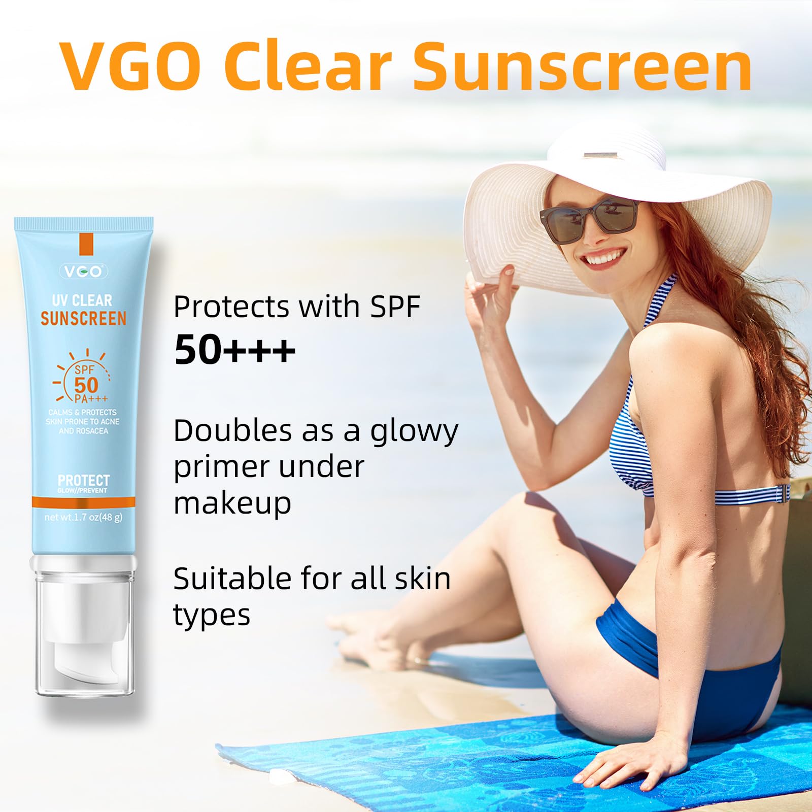 Vgo Clear Face Sunscreen Spf 50, Hydrating Sun Essence Face Sunscreen Leaves No Sticky Feeling Travel Size Sunscreen Against Uva