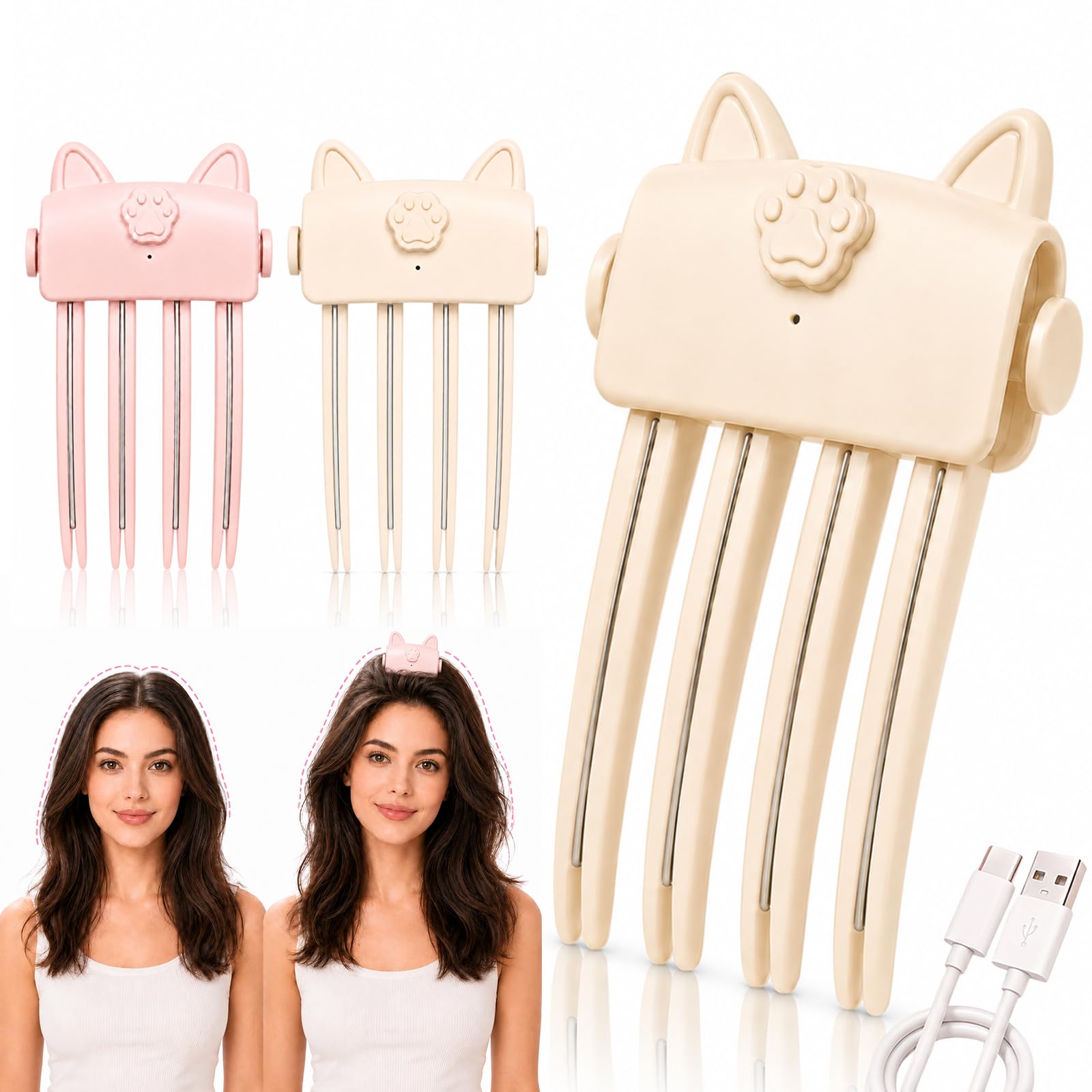 Wireless Heated Volumizing Root Lift Clip, Heated Root Volumizer Clip,Beige