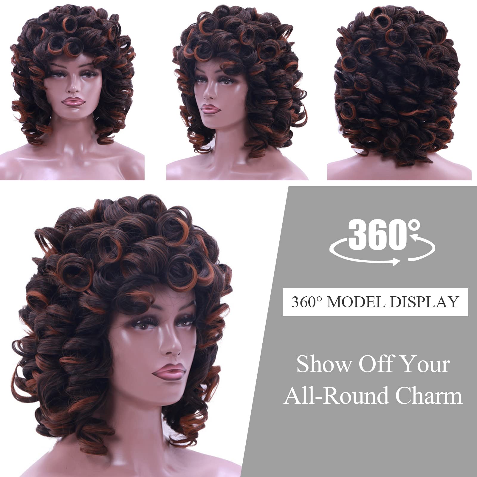 Kavsni Wig 70's Curly Wigs for Black Women Large Bouncy Fluffy and Soft Natural Looking Afro Wig 60s Wigs Gold Hoop Earring+2Wig