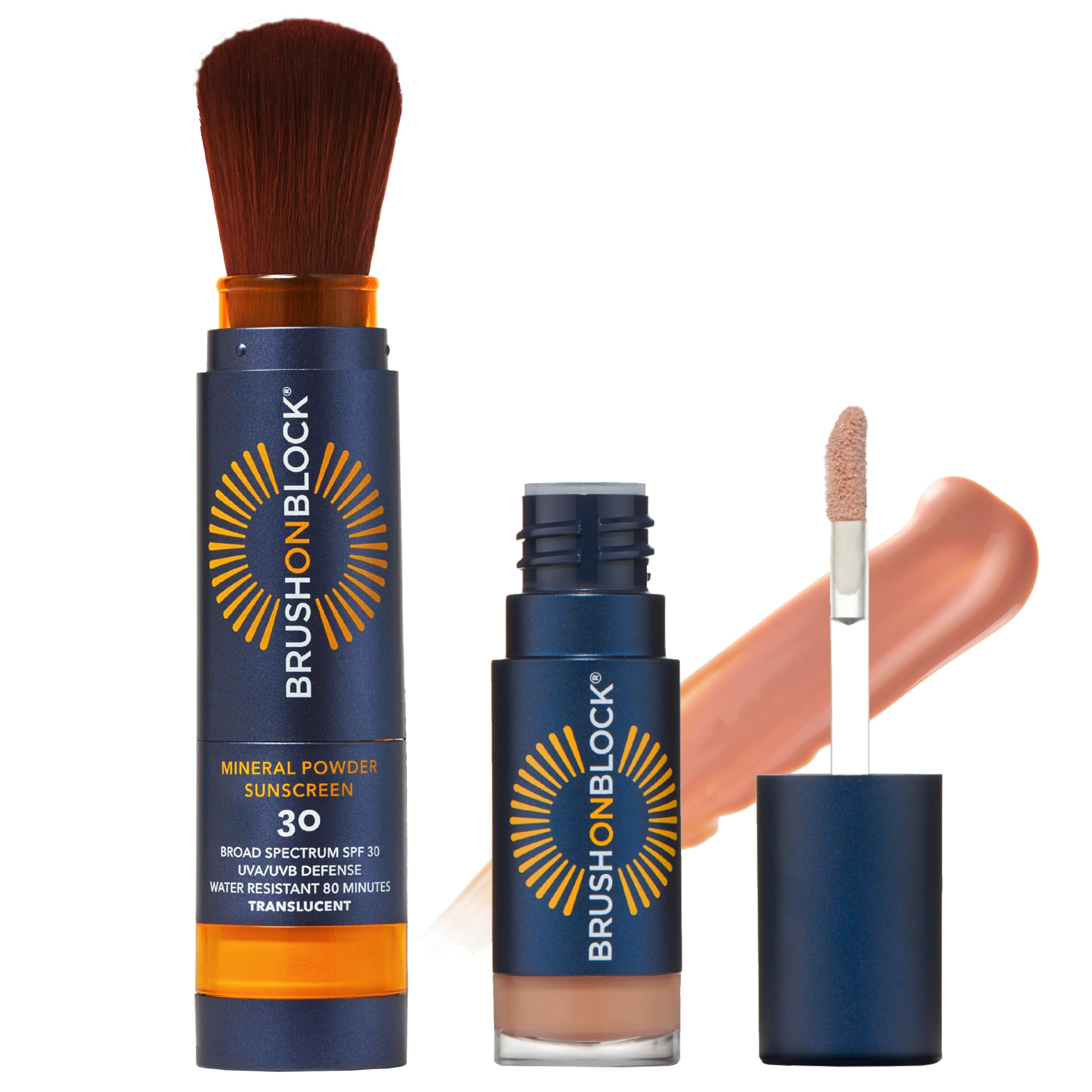 Brush On Block Full Face Sun Protection Kit, Translucent Mineral Powdered Sunscreen & Protective Lip Oil Spf 30, Reef Friendly,