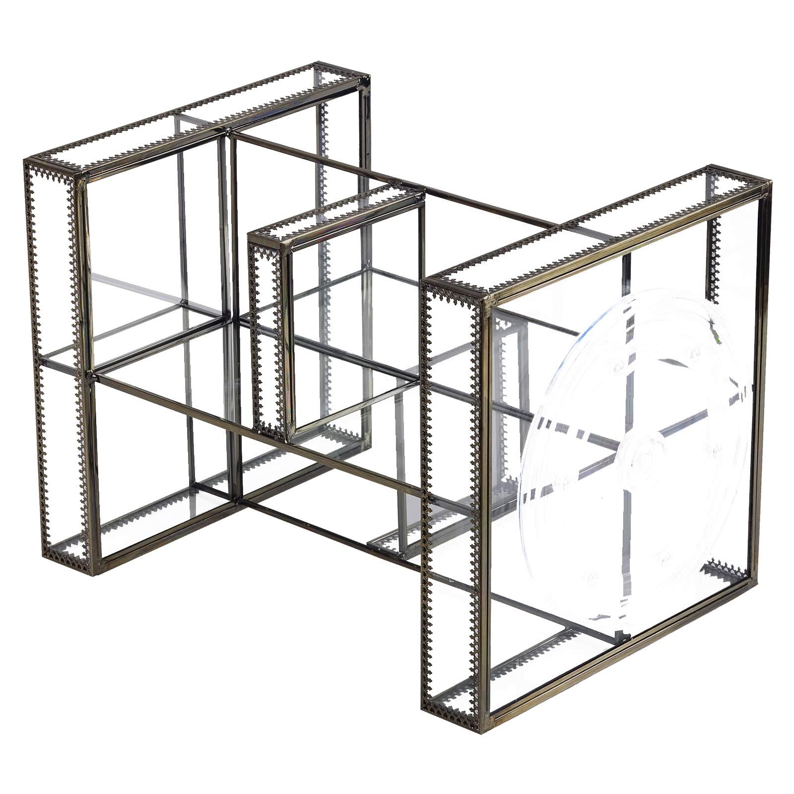 360 Degree Rotation Makeup Organizer Antique Countertop Cosmetic Storage Box Mirror Glass Beauty Display, Gold Spin Large Capaci