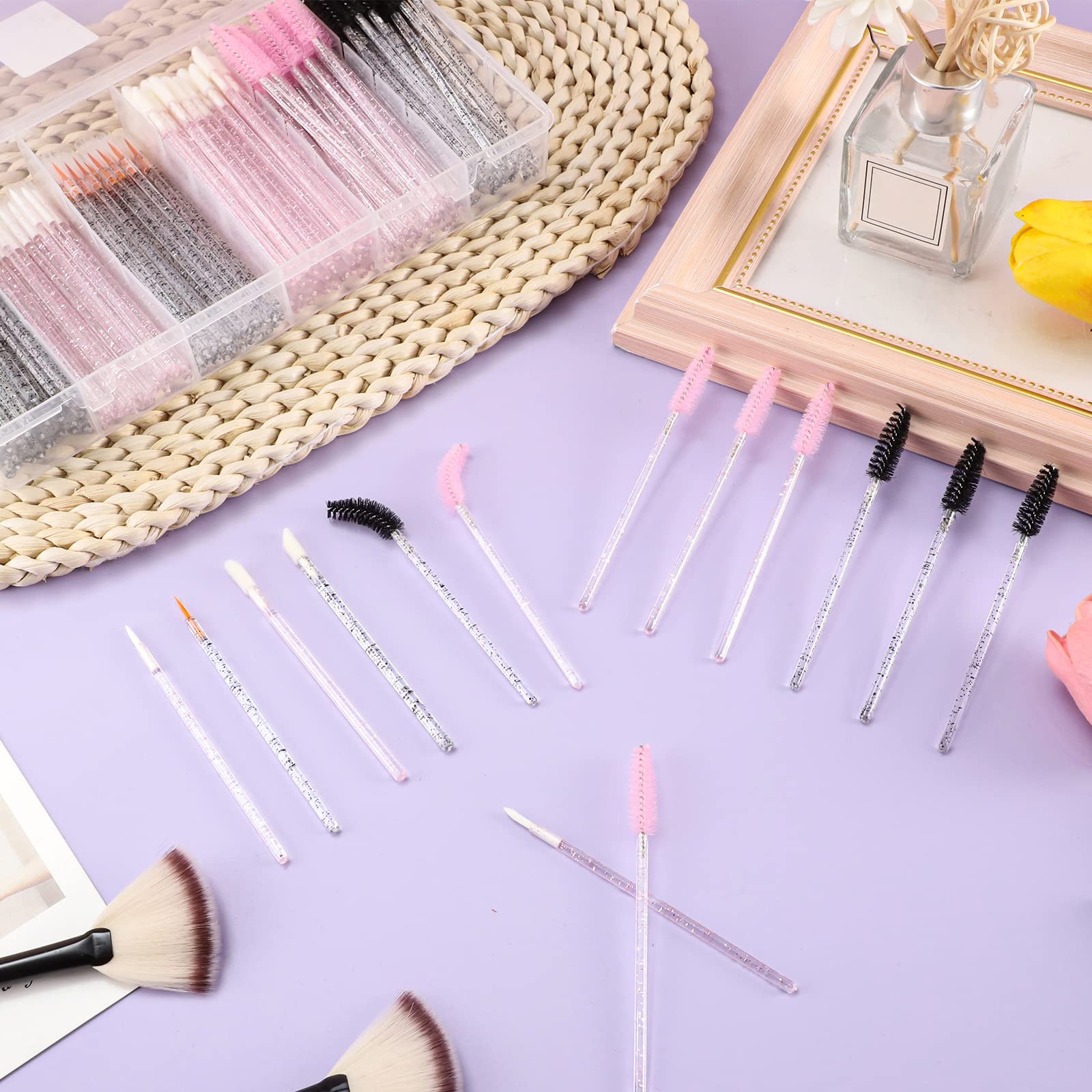 270 Pcs Crystal Disposable Makeup Applicators Kit, Makeup Artist Must Haves Tools 100 Mascara Wands 100 Lipstick Applicators 70