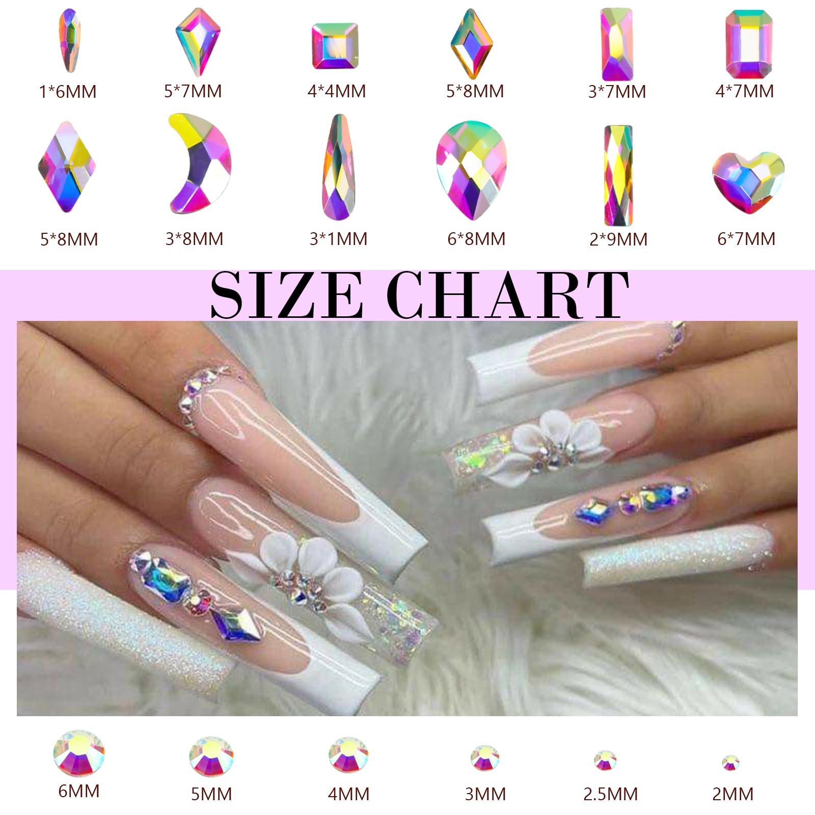 Canvalite 1820Pcs Rhinestones Nail Gems, 12 Styles 3D Glass Crystals Charms Shiny Multi Shape Flatback Nail Rhinestones For Nail