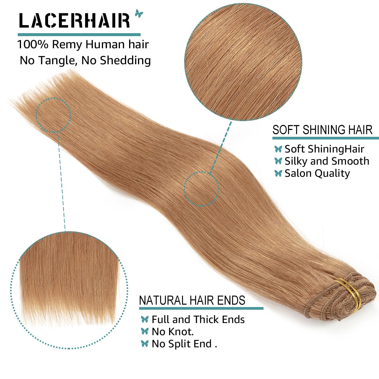 Lacer Clip In Hair Extensions Human Hair Silky Straight Thick Remy Hair Extensions Auburn Brown Color Clip In Human Hair Metal C