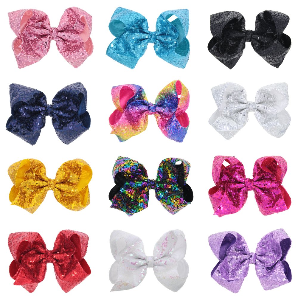 Xansema Hair Bows For Girls, 8 Inches Sequins Large Bows Alligator Hair Clip Hair Barrettes Accessories For Women Teens Girls Ki