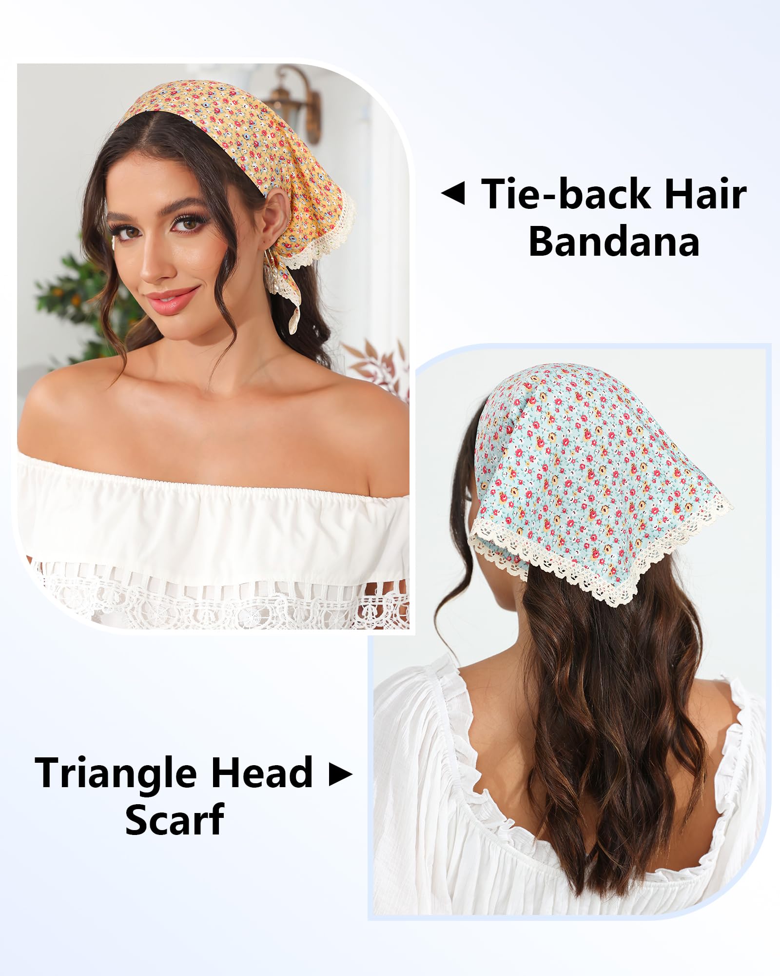 AWAYTR 3Pcs Hair Bandanas Head Kerchief for Women Girls Tie-Back Boho Hair Scarf Headband Bandana Triangle Head Scarf (Black/Pin