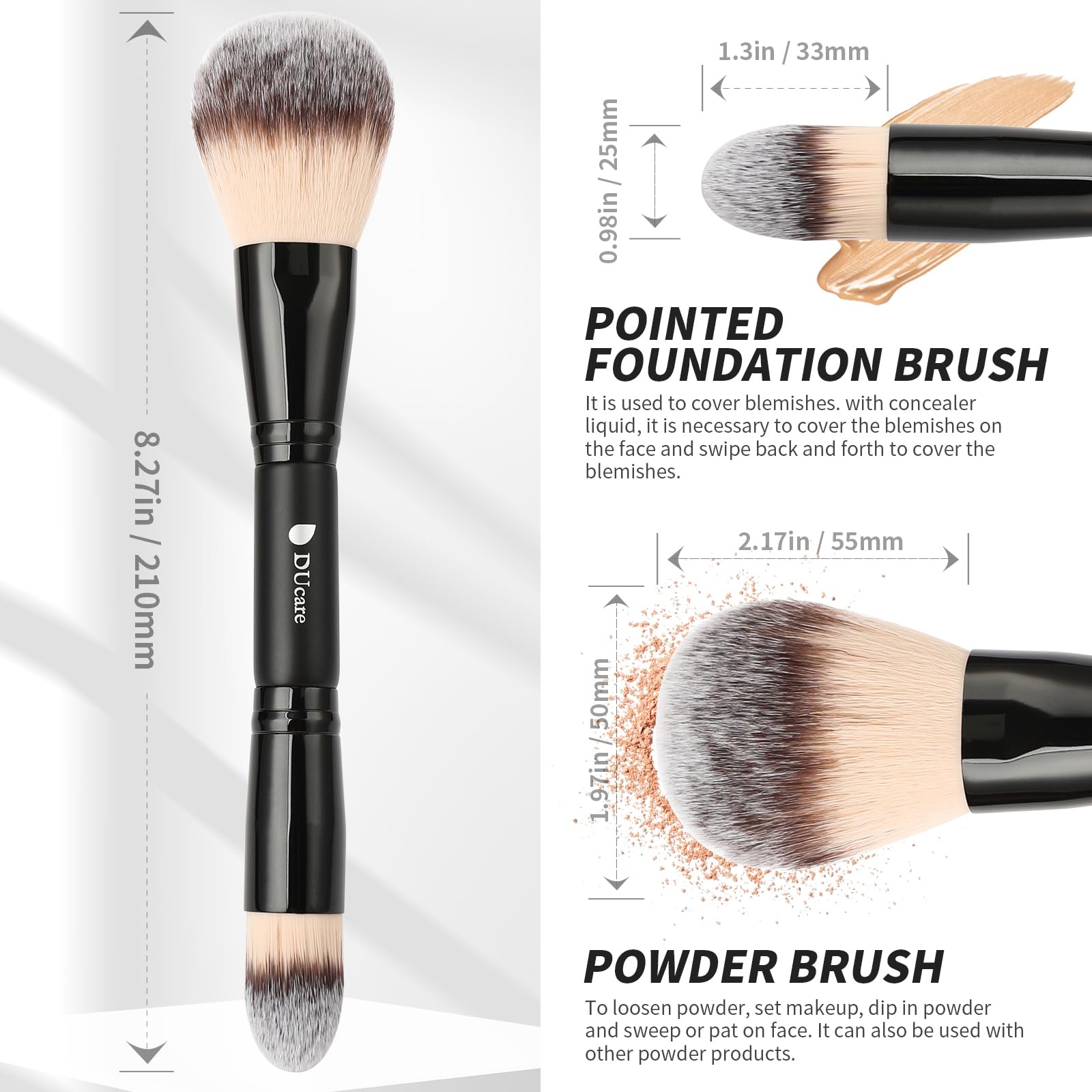 Ducare Makeup Foundation Brushes Double Ended Blush Powder Brush, Duo Bronzer Blush Brush For Rounded Taperd Liquid, Cream, Powd
