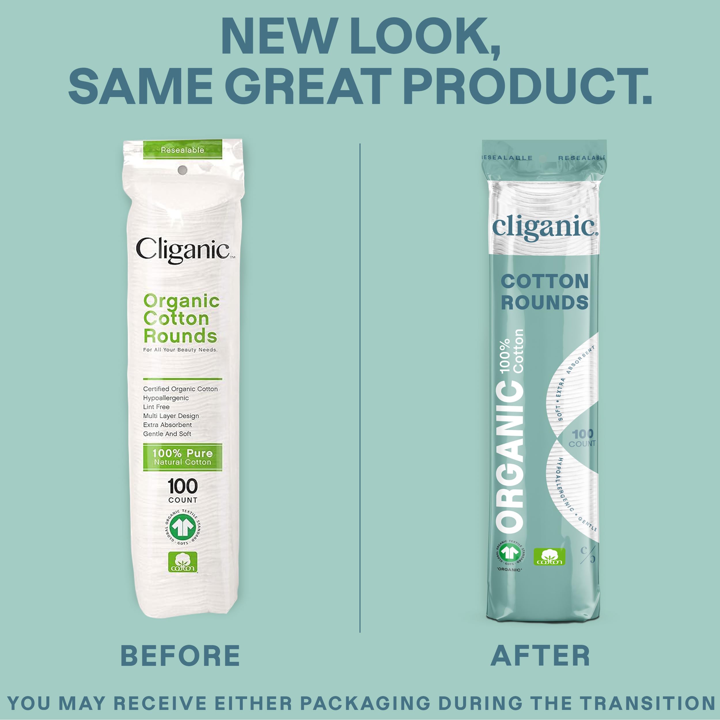 Cliganic Organic Cotton Rounds (300 Count) Makeup Remover Pads, Hypoallergenic, Lint-Free  100% Pure Cotton