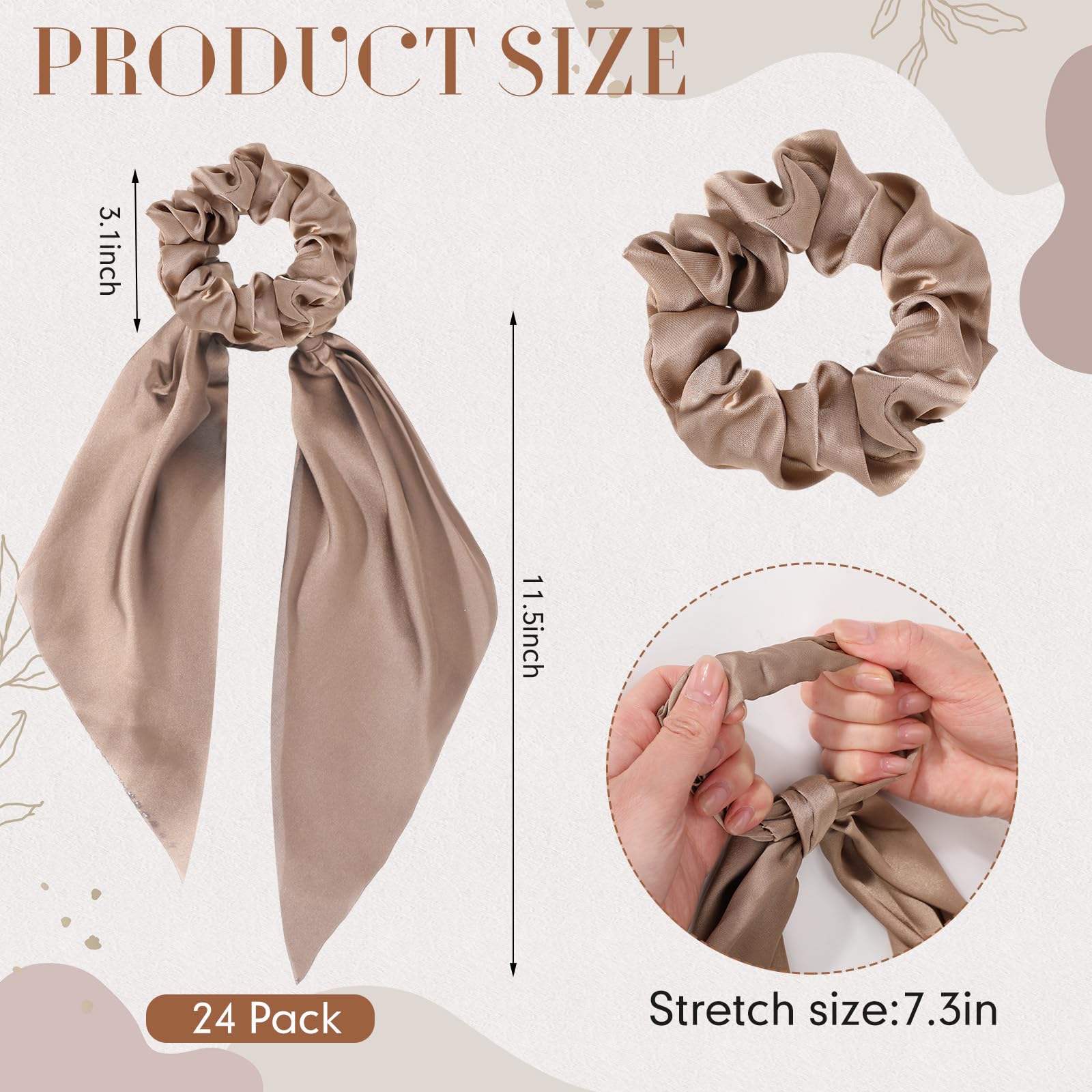 Yuxung 24 Pcs Hair Scarf Scrunchies with Ribbon Knotted Bow Hair Ties Bands Bulk Elastic Ponytail Holder Stylish Accessories for