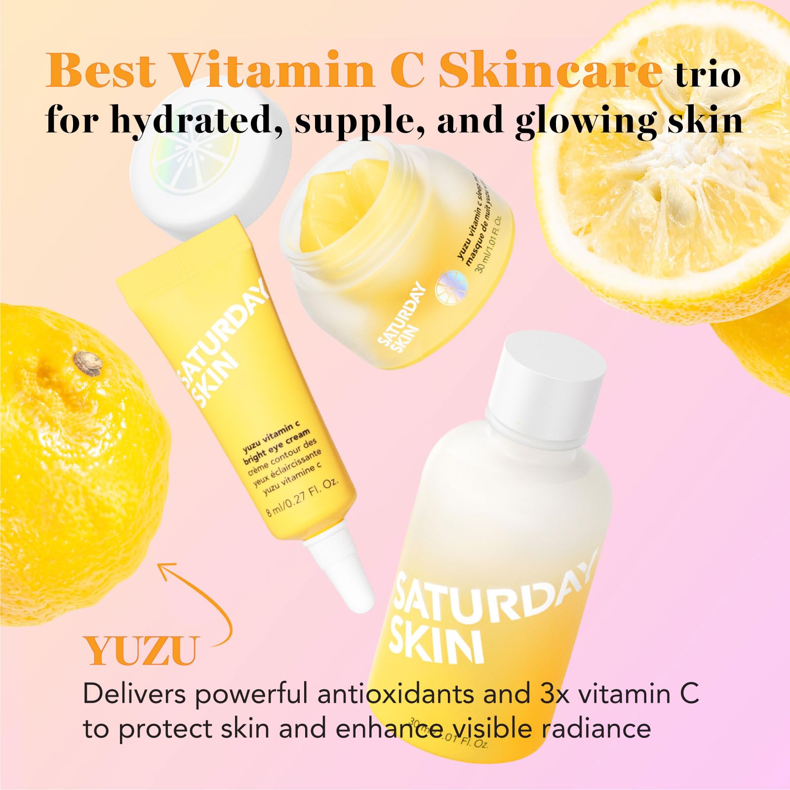 Saturday Skin 3-Piece Skin Care Set Yuzu Vitamin C Sleep Mask Yuzu Vitamin C Bright Toner And Eye Cream Overnight Facial Masks K