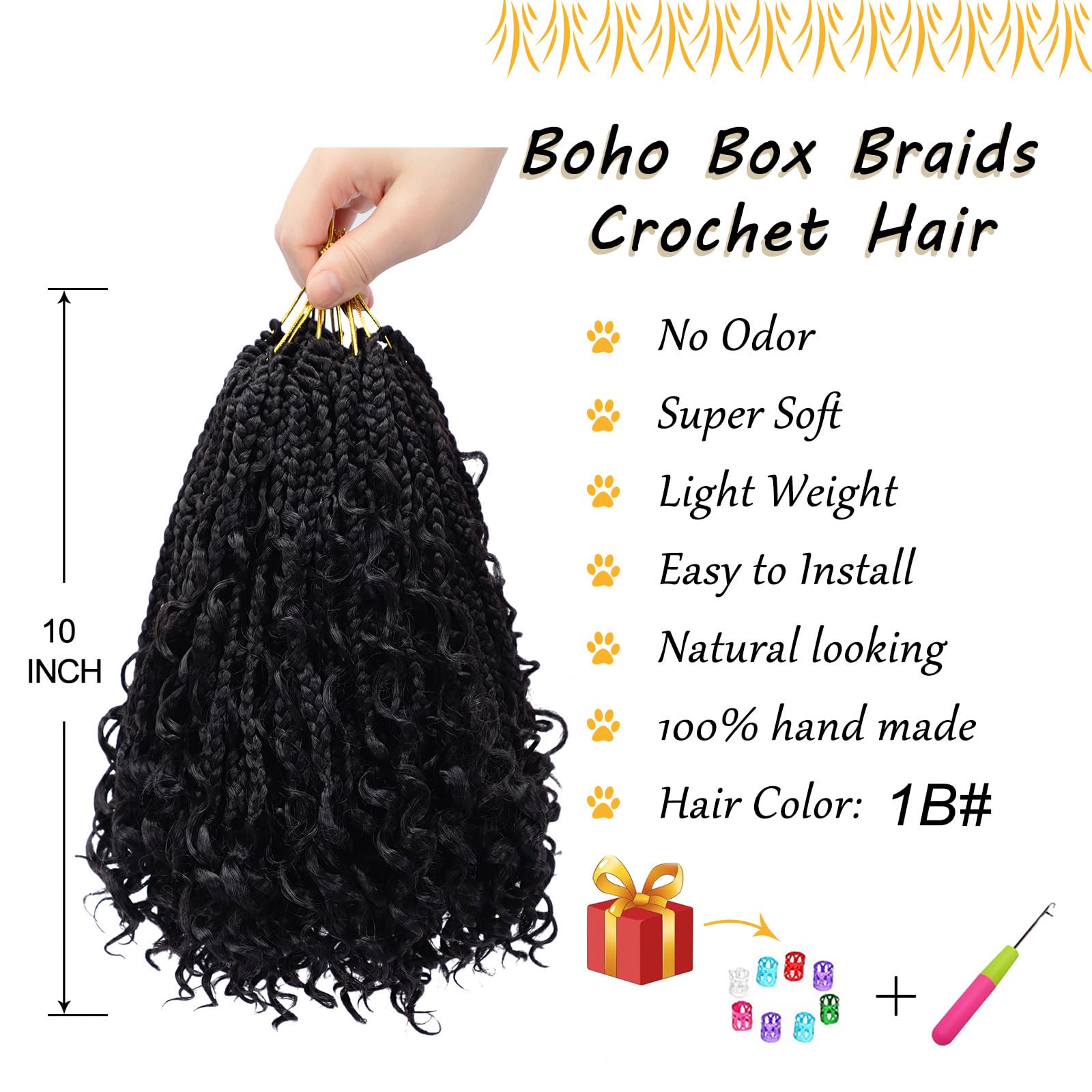 Boho Box Braids Crochet Hair For Women 10 Inch 7 Packs Ombre Goddess Box Braids With Curly Ends 3X Short Bob Crochet Braids For