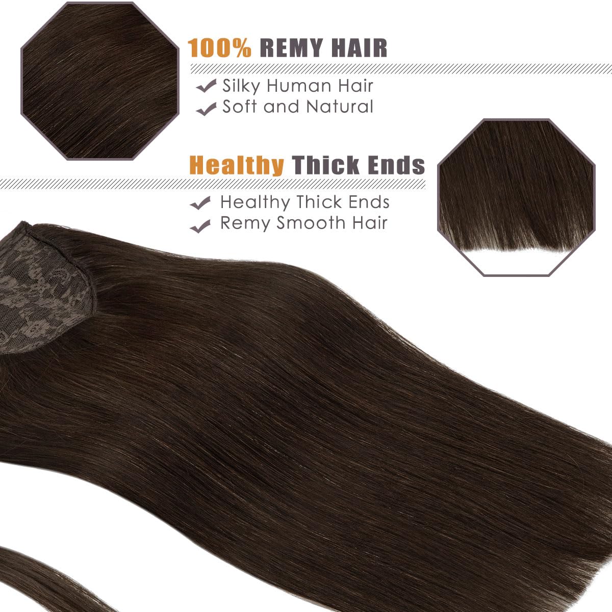 Lacer Warm Dark Brown Ponytail Extension Wrap Around Human Hair With Magic Paste 22 Inch Long Ponytail Extension Human Hair Silk