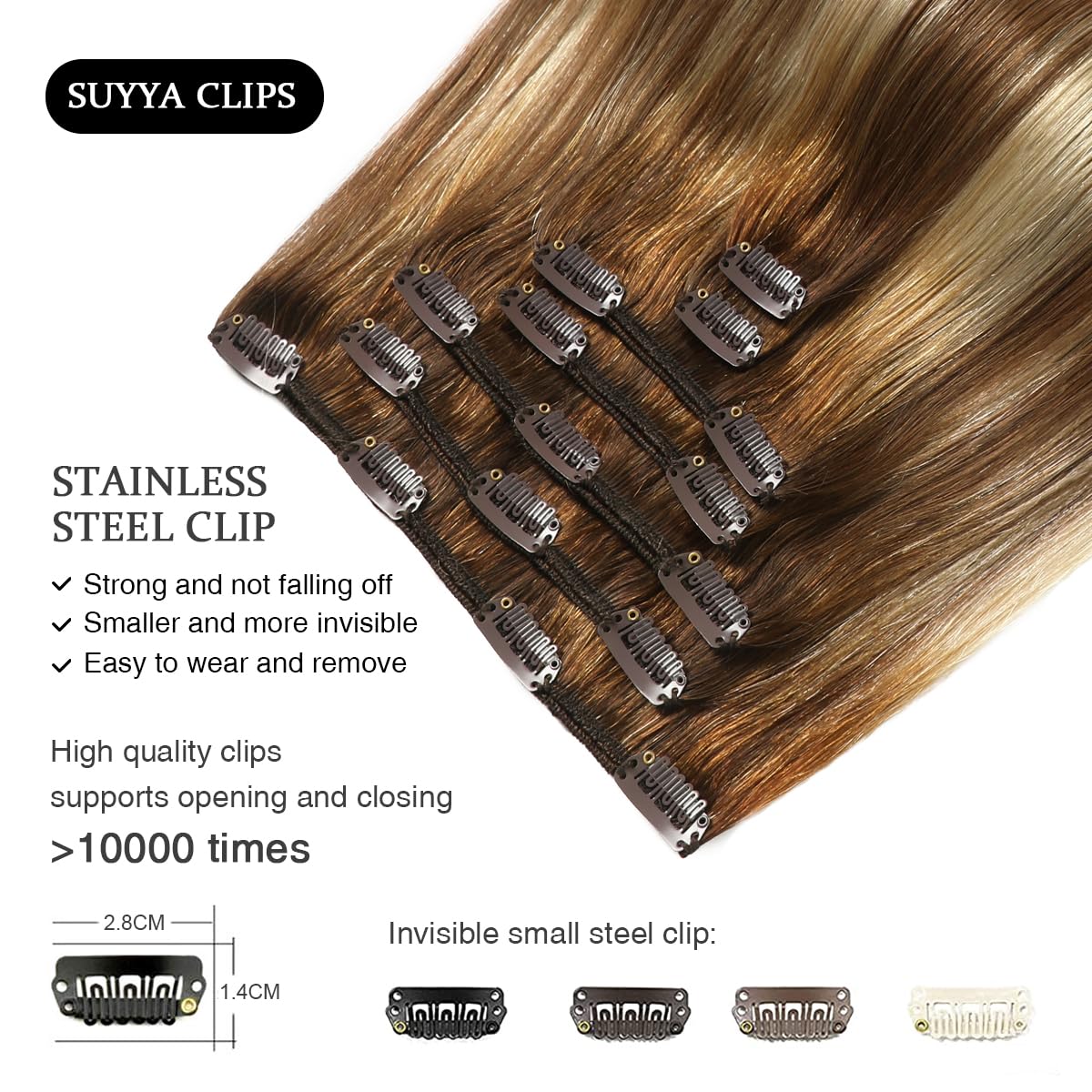 Suyya Clip In Hair Extensions Real Human Hair 120G 7Pcs Hair Extensions Real Human Hair Clip Ins Silky Straight Double Weft Bala