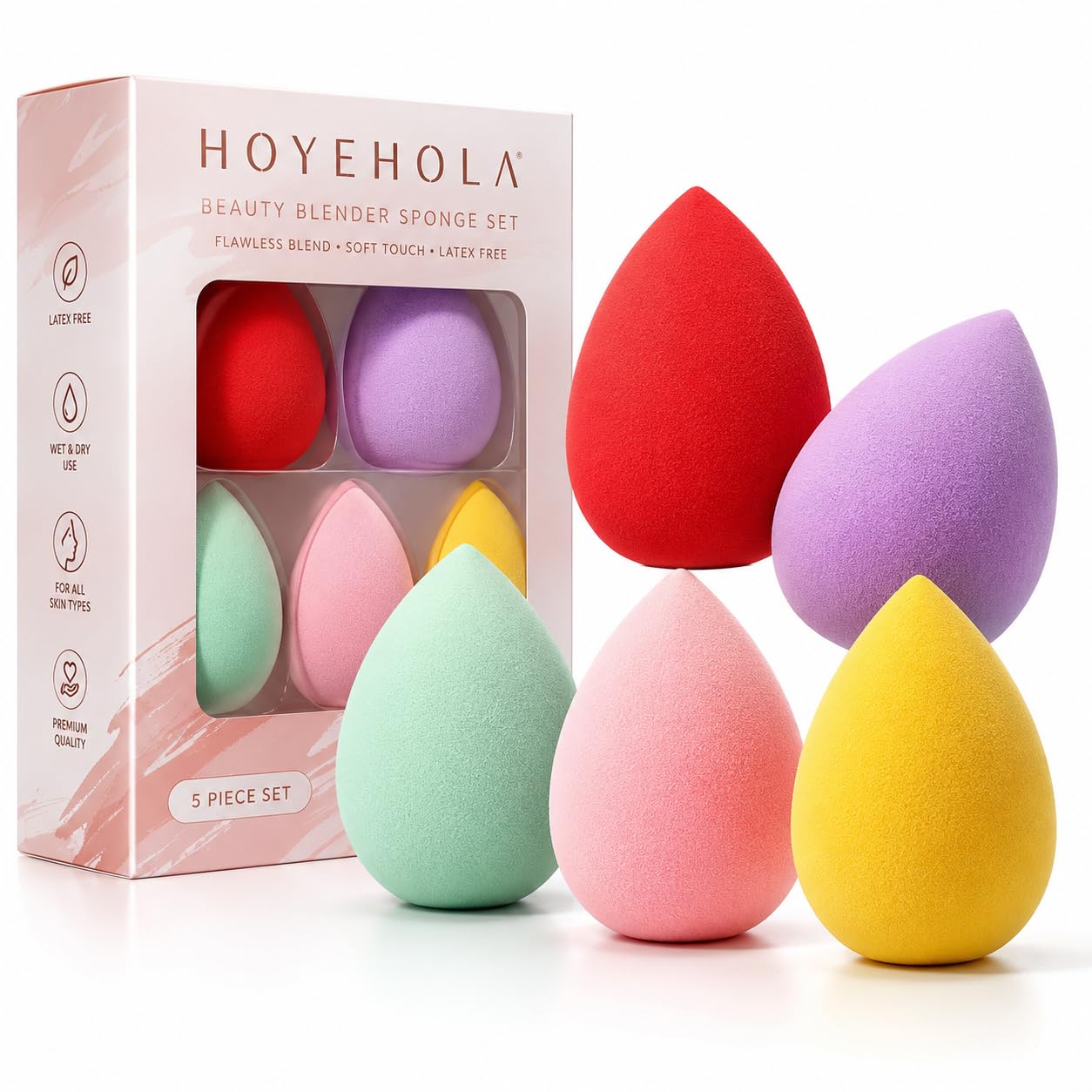 Beauty Blender Sponge Set Of 5 Ultra Soft LatexFree Makeup Sponge For Flawless Foundation Blending | Wet & Dry Makeup Applicato