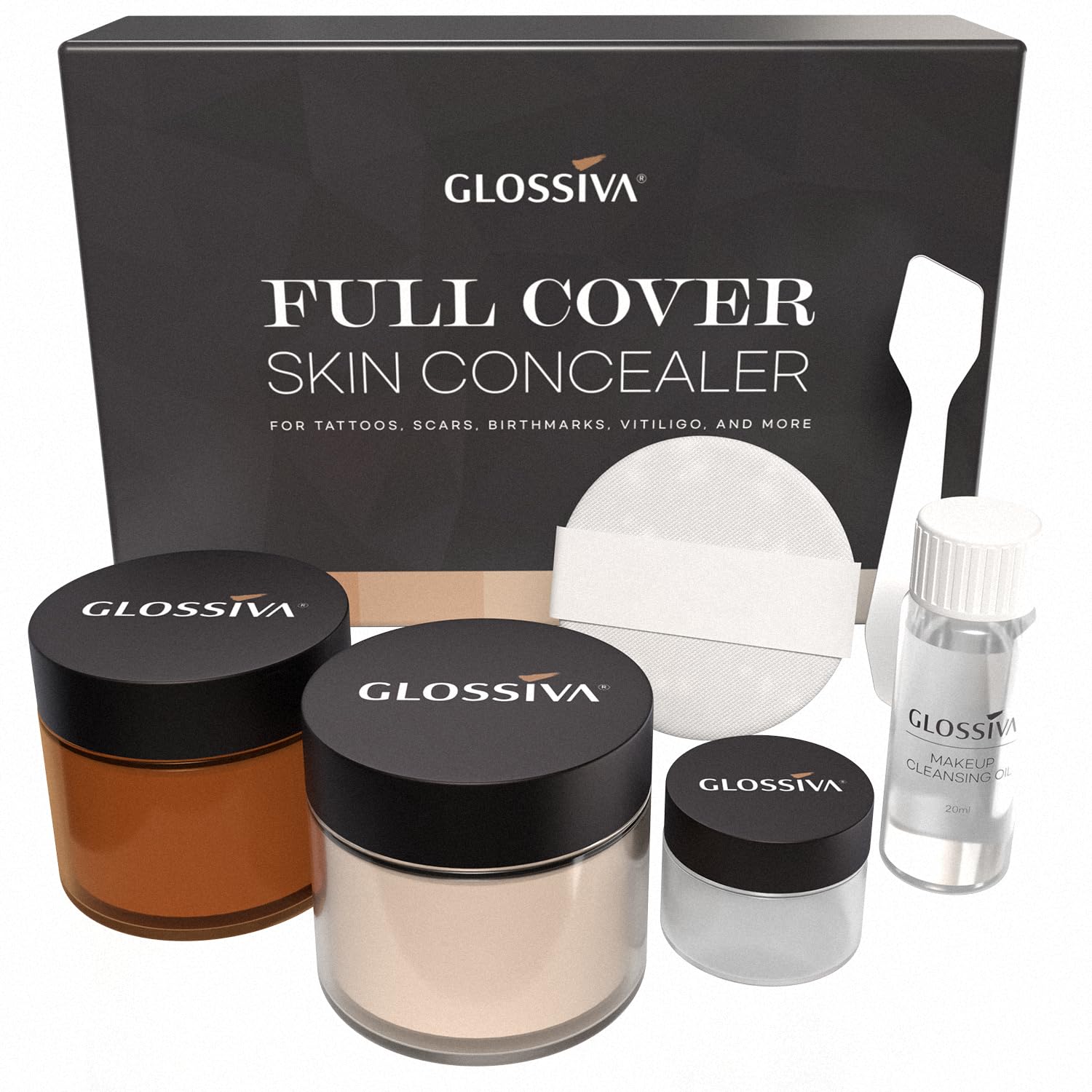 Glossiva Tattoo Cover Up Makeup Waterproof Concealer For Dark Spots, Scars, Vitiligo, And More - 2X30Ml - Use On Body, For Legs,