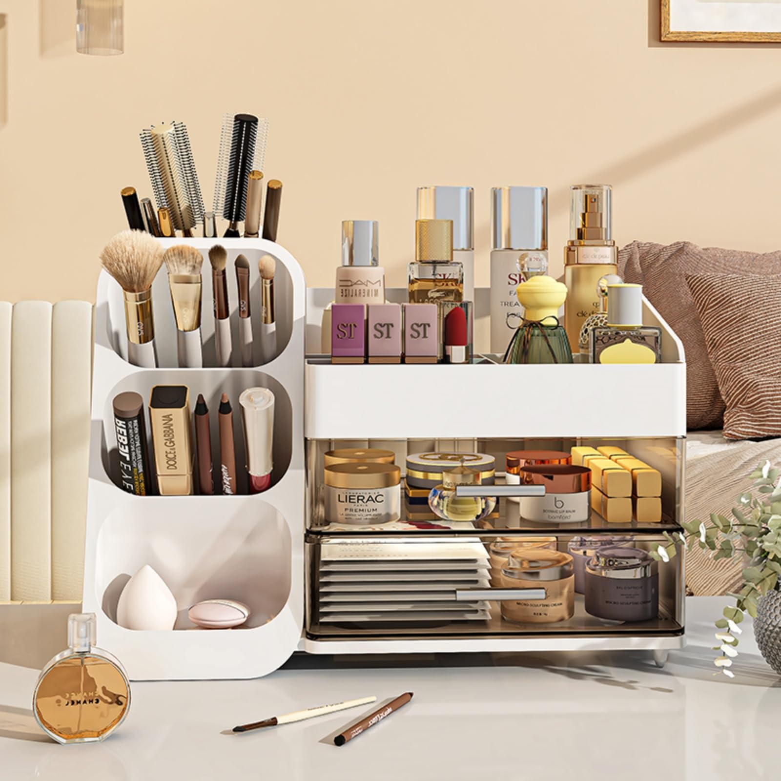 Kqjs Makeup Organizer With Drawers,Large Capacity Countertop Organizer For Vanity,Bathroom And Bedroom Desk Cosmetics Organizer,
