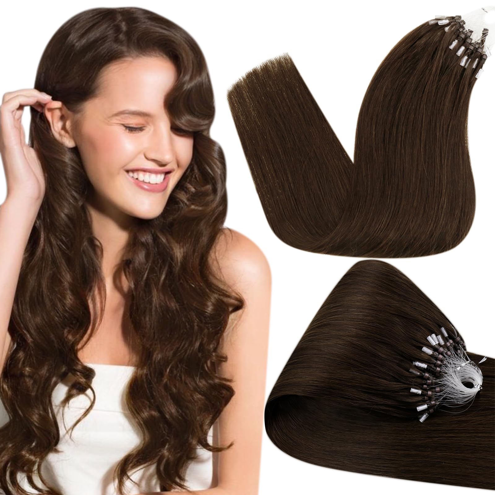 Hetto Micro Bead Hair Extensions Real Human Hair Brown Micro Link Hair Extensions Human Hair Dark Brown Micro Ring Hair Extensio