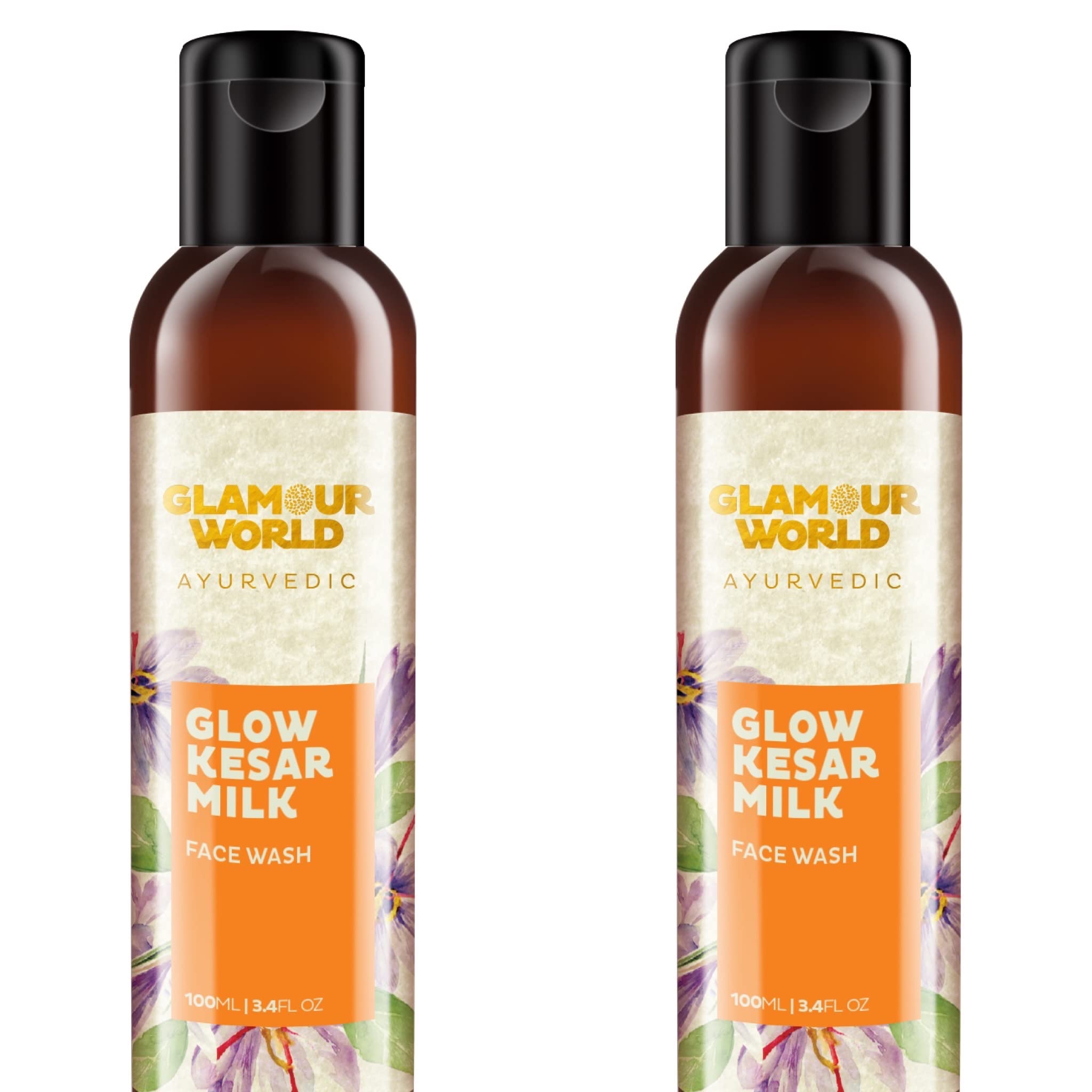 Glamour World Ayurvedic Glow Kesar Milk Face Wash (Pack Of 2) | Enriched With Saffron | Neem | Rose | Sandal | Aswagandha