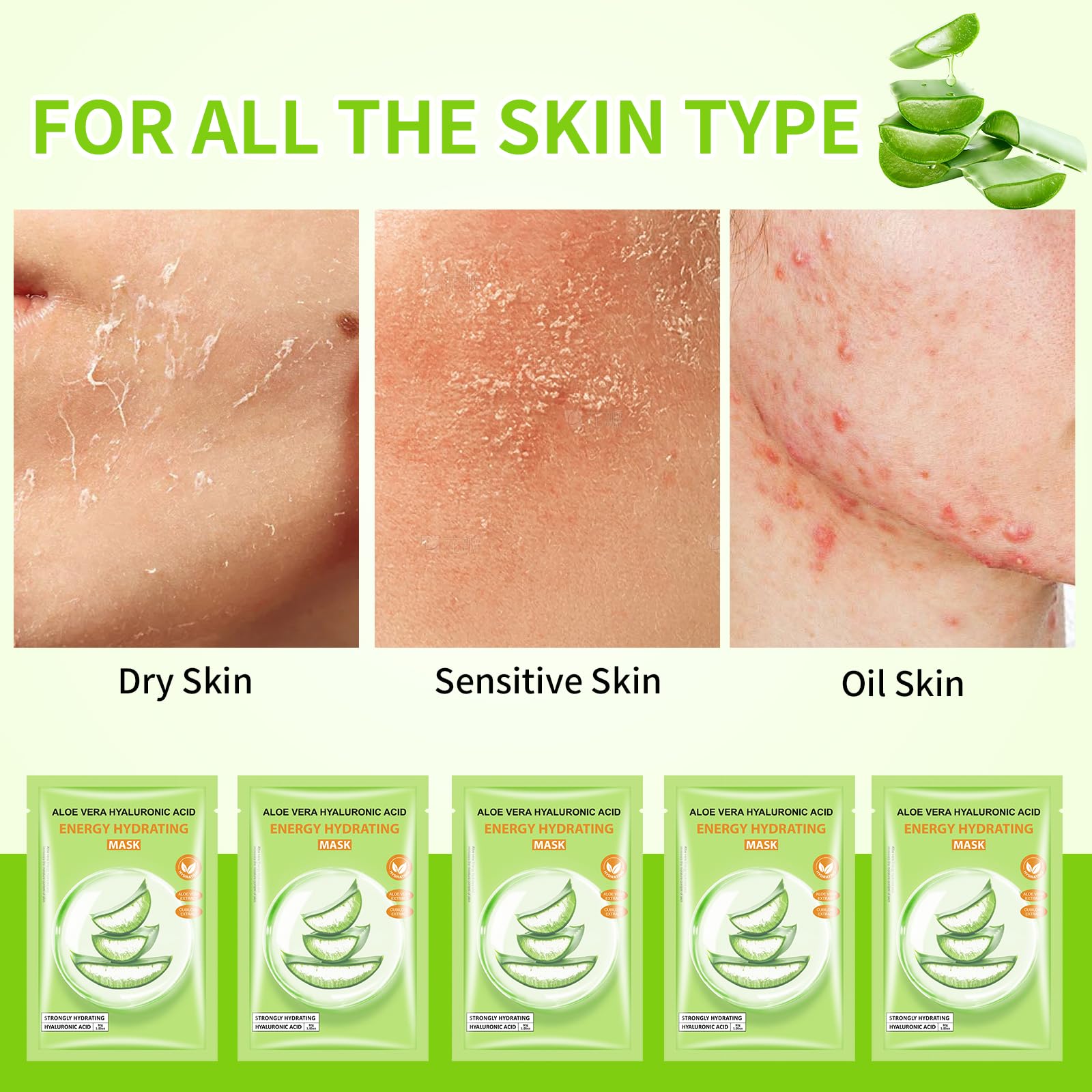 GUOYAOLIFU Aloe Vera Facial Mask for Women,Hydrating Face Mask Sheet Home SPA,Moisturizing Face Sheet Mask for Dry, Oily, Sensit