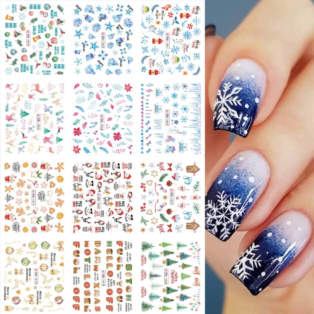Christmas Nail Stickers Snowflake Nail Art Water Decals Transfer Foils For Nails Supply Snowman Reindeer Santa Claus Bell Tree S