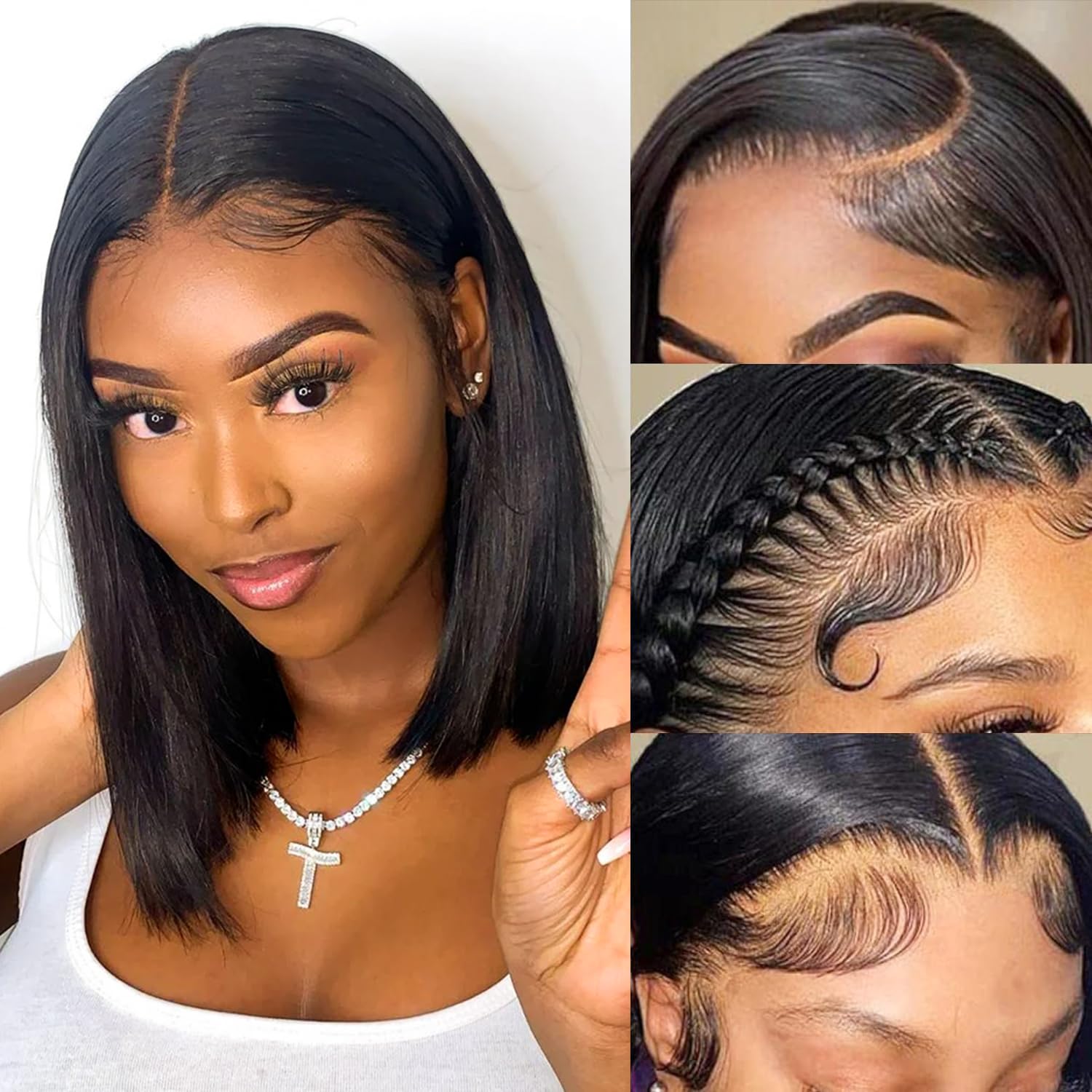RECOOL Bob Wig Human Hair 5x6 Lace Front Straight Short Wigs for Women Glueless Brazilian Virgin Human Hair Bleached Knots Wear 