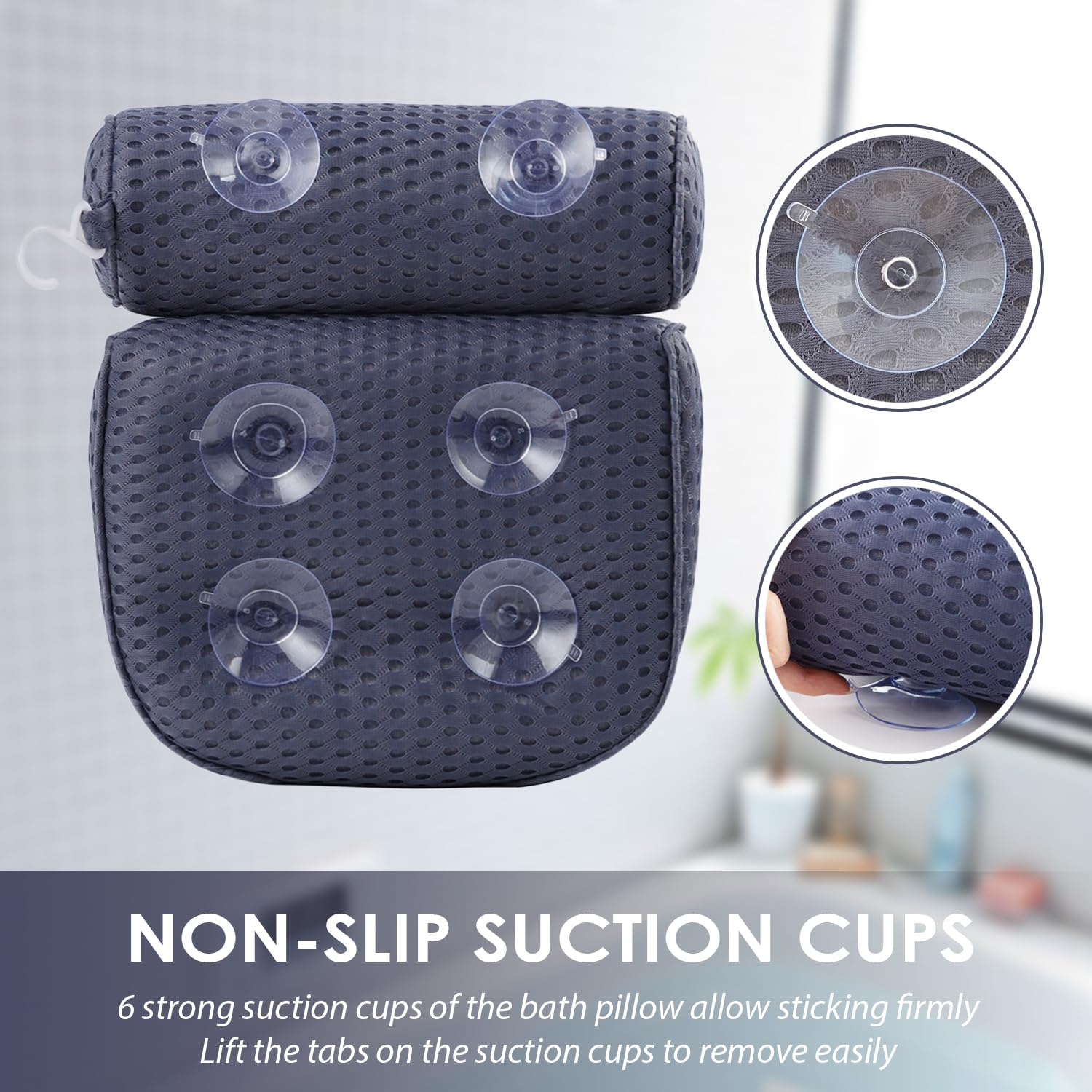 Aeroivi Bathtub Pillow Headrest Bath Pillows For Tub Neck And Back Support With Non Slip Suction Cups Spa Bath Cushion Dark Blue
