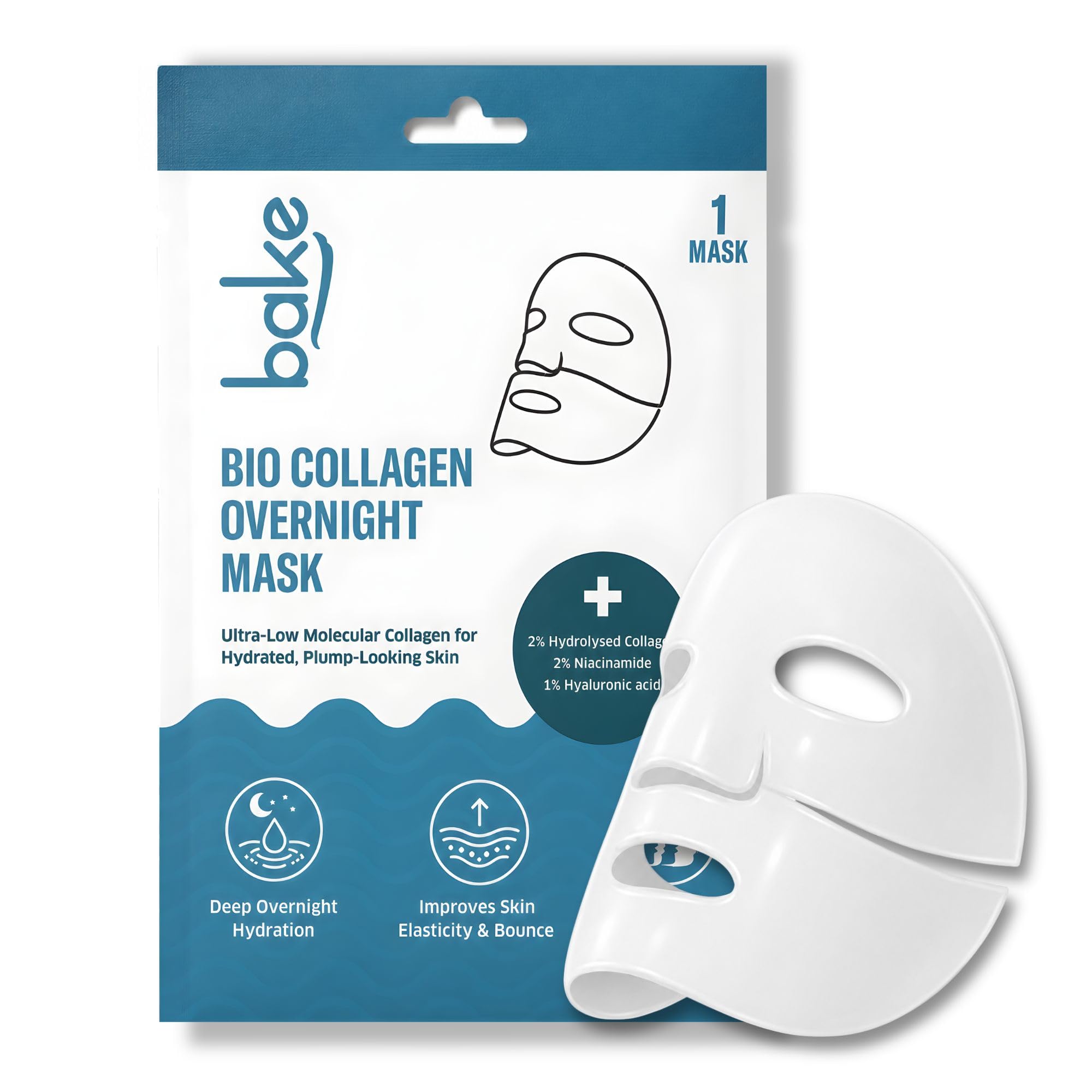 Bake Bio Collagen Overnight Hydrogel Mask | Glass Skin Sleeping Mask | 2% Hydrolysed Collagen, 2% Niacinamide & 1% Hyaluronic Ac