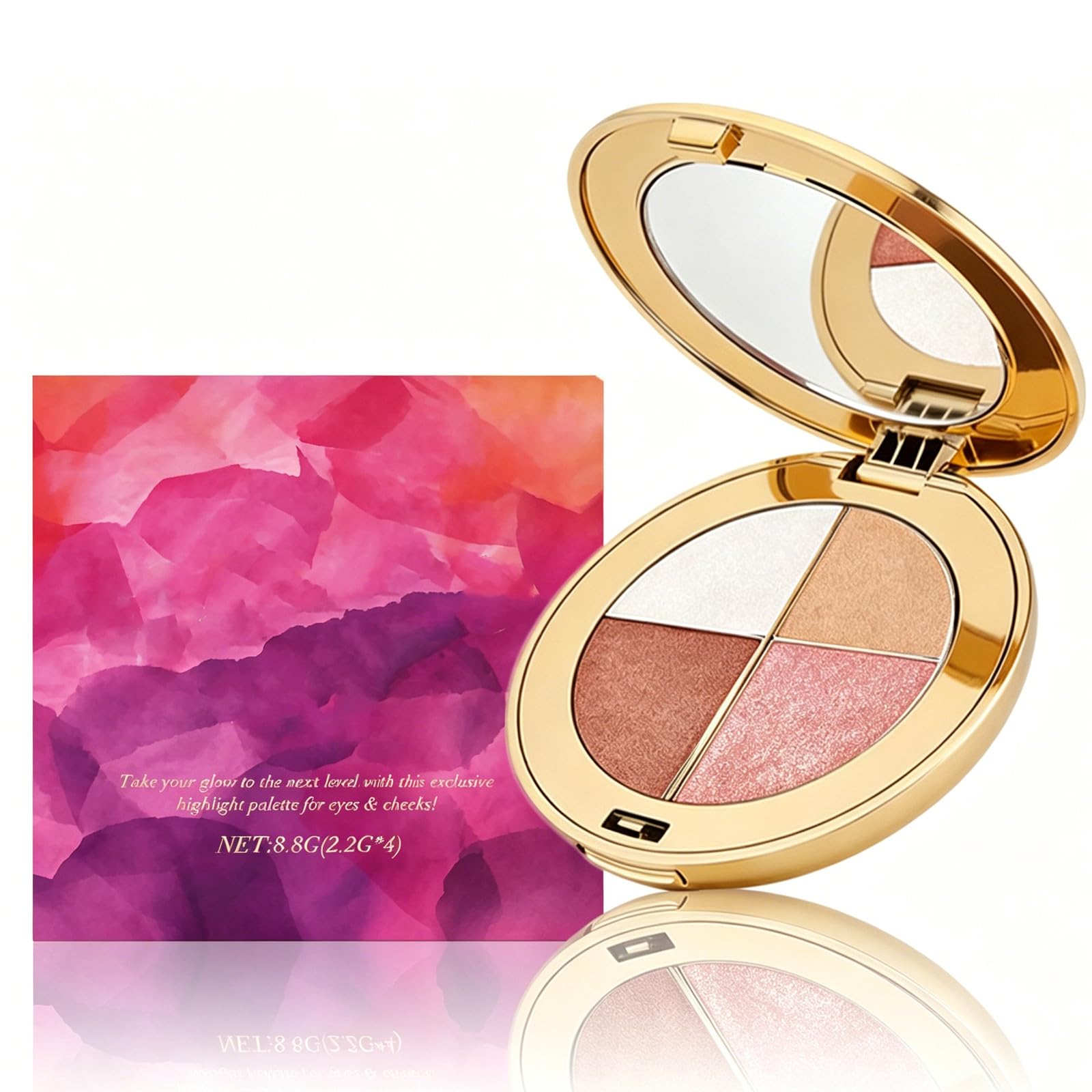 Eye & Cheek Palette  Eyeshadow and Highlighter Makeup, 4In1 Face Highlighter Palette for Women, MultiPurpose Contour Blush a