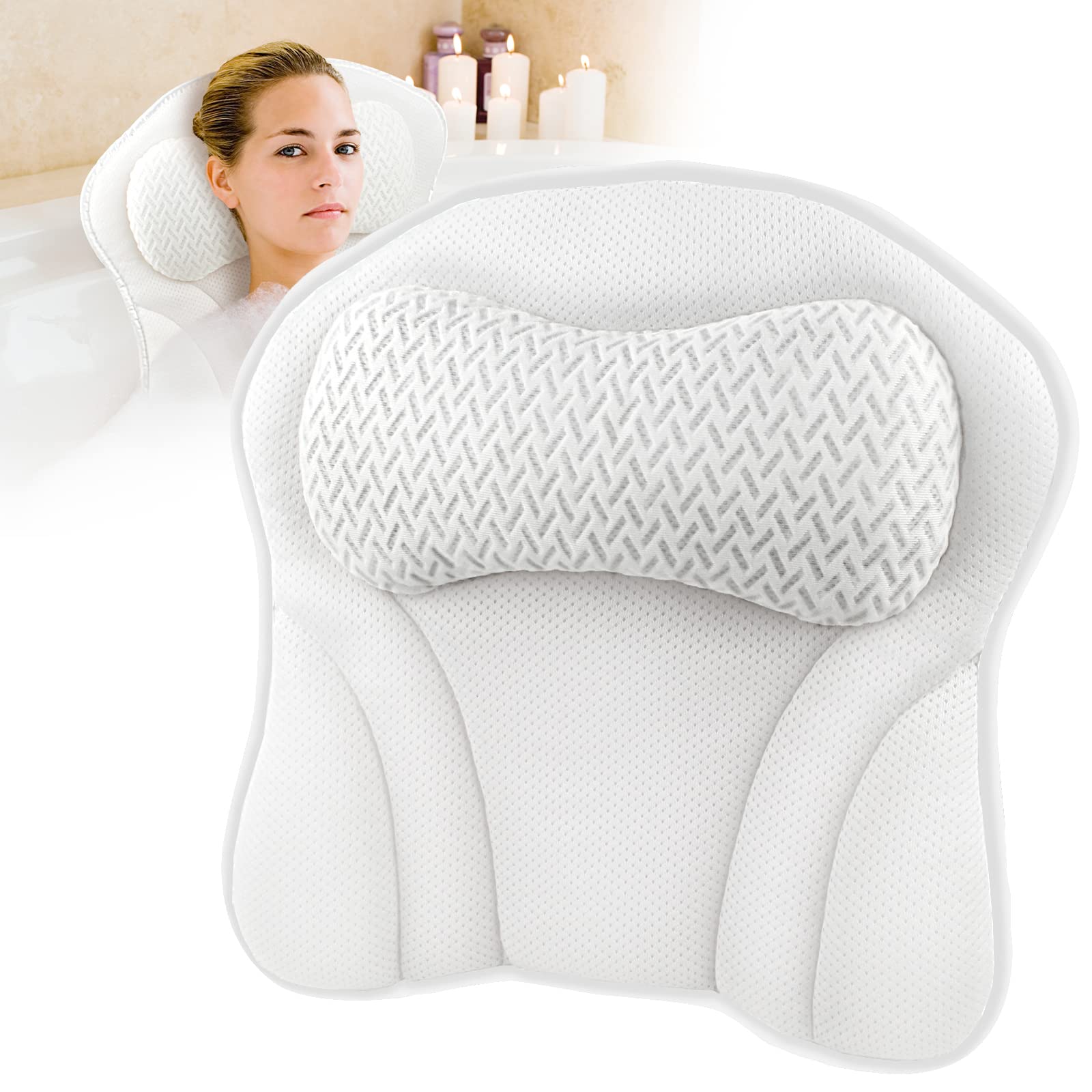 Caycoin Bath Pillow For Tub Comfort Bathtub Pillow, Ergonomic Bath Pillows For Tub Neck And Back Support With 6 Suction Cups, Ul